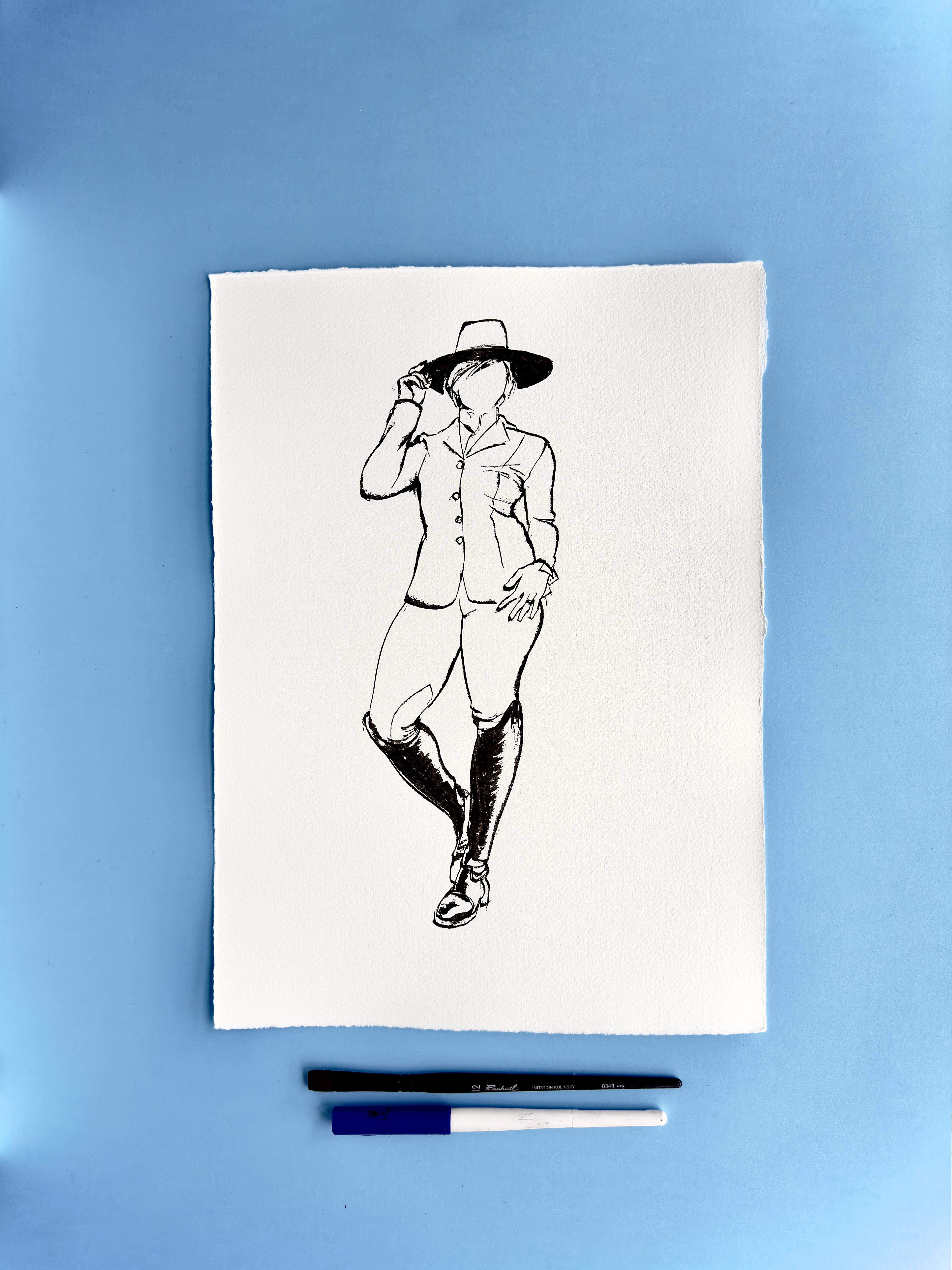 I DRAW YOU is an ongoing series of contemporary figure drawings exploring everyday bodies, fashion, and movement through expressive ink linework on textured cotton paper. Each piece captures real people in natural, unposed moments—walking, skating, taking selfies, or simply inhabiting their clothes—transforming daily gestures into minimal, dynamic portraiture.  Drawn with a combination of brush, parallel pen, and ink, the series focuses on gesture, proportion, and character, emphasising rhythm and immediacy over facial detail. Instead of traditional portrait likeness, the drawings celebrate silhouette, attitude, and personal style, making each figure both intimate and universal.  These original artworks sit at the crossroads of illustration, fashion drawing, and figurative art, making them ideal for collectors interested in line art, contemporary drawing, and minimal ink portraits. Every piece is hand-drawn on archival 250–300g paper, preserving the texture and spontaneity of the process.  Perfect for art lovers looking for unique figure drawings, modern ink artwork, or original works on paper that highlight the beauty of everyday bodies and the immediacy of the drawn line.