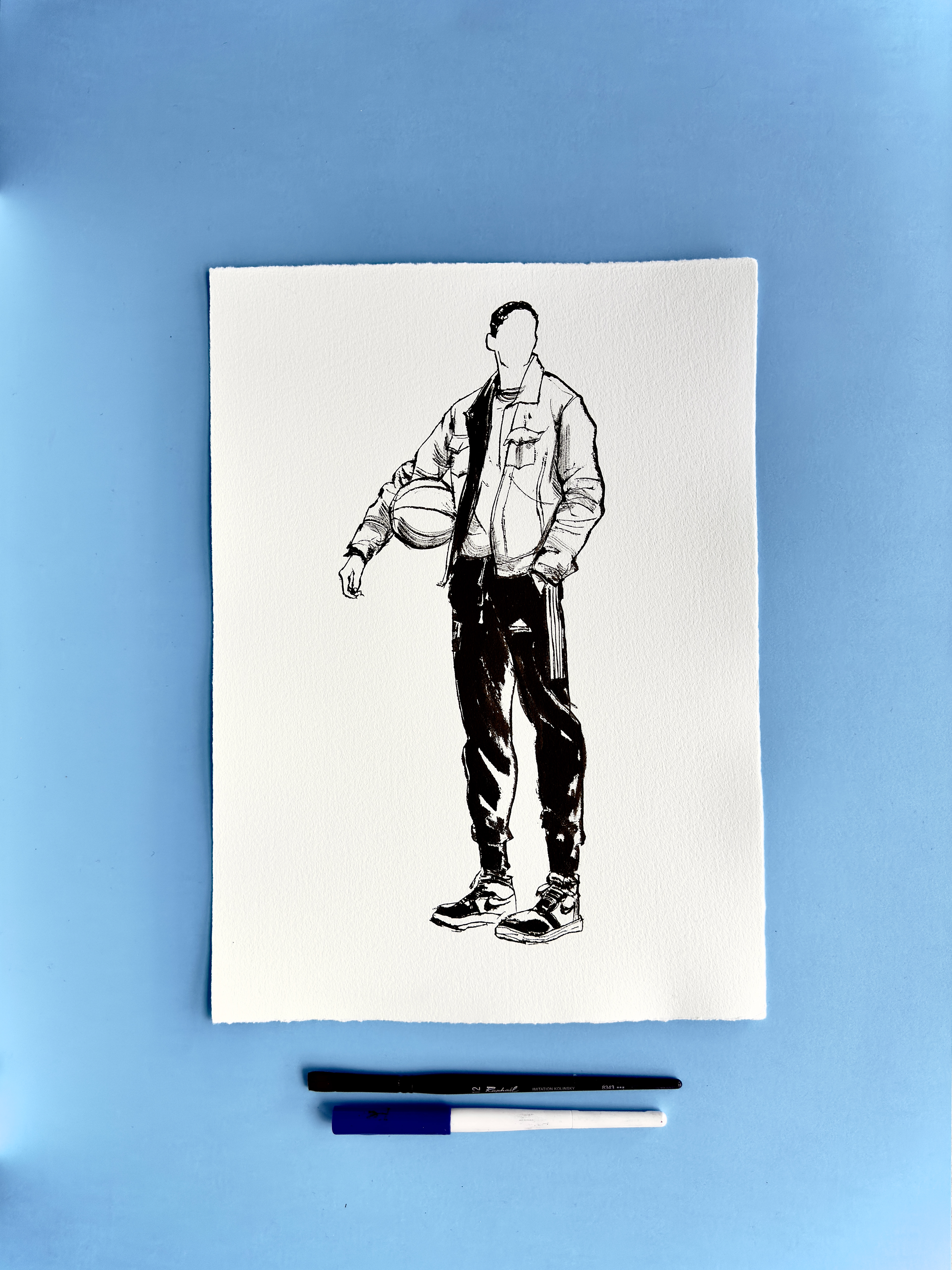 I DRAW YOU is an ongoing series of contemporary figure drawings exploring everyday bodies, fashion, and movement through expressive ink linework on textured cotton paper. Each piece captures real people in natural, unposed moments—walking, skating, taking selfies, or simply inhabiting their clothes—transforming daily gestures into minimal, dynamic portraiture.  Drawn with a combination of brush, parallel pen, and ink, the series focuses on gesture, proportion, and character, emphasising rhythm and immediacy over facial detail. Instead of traditional portrait likeness, the drawings celebrate silhouette, attitude, and personal style, making each figure both intimate and universal.  These original artworks sit at the crossroads of illustration, fashion drawing, and figurative art, making them ideal for collectors interested in line art, contemporary drawing, and minimal ink portraits. Every piece is hand-drawn on archival 250–300g paper, preserving the texture and spontaneity of the process.  Perfect for art lovers looking for unique figure drawings, modern ink artwork, or original works on paper that highlight the beauty of everyday bodies and the immediacy of the drawn line.