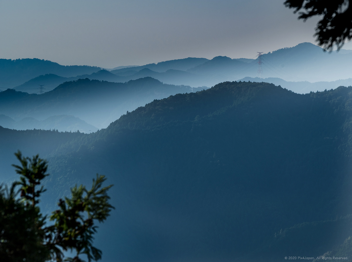 Mist and Mountain Ridgelines after Sunrise in Japan