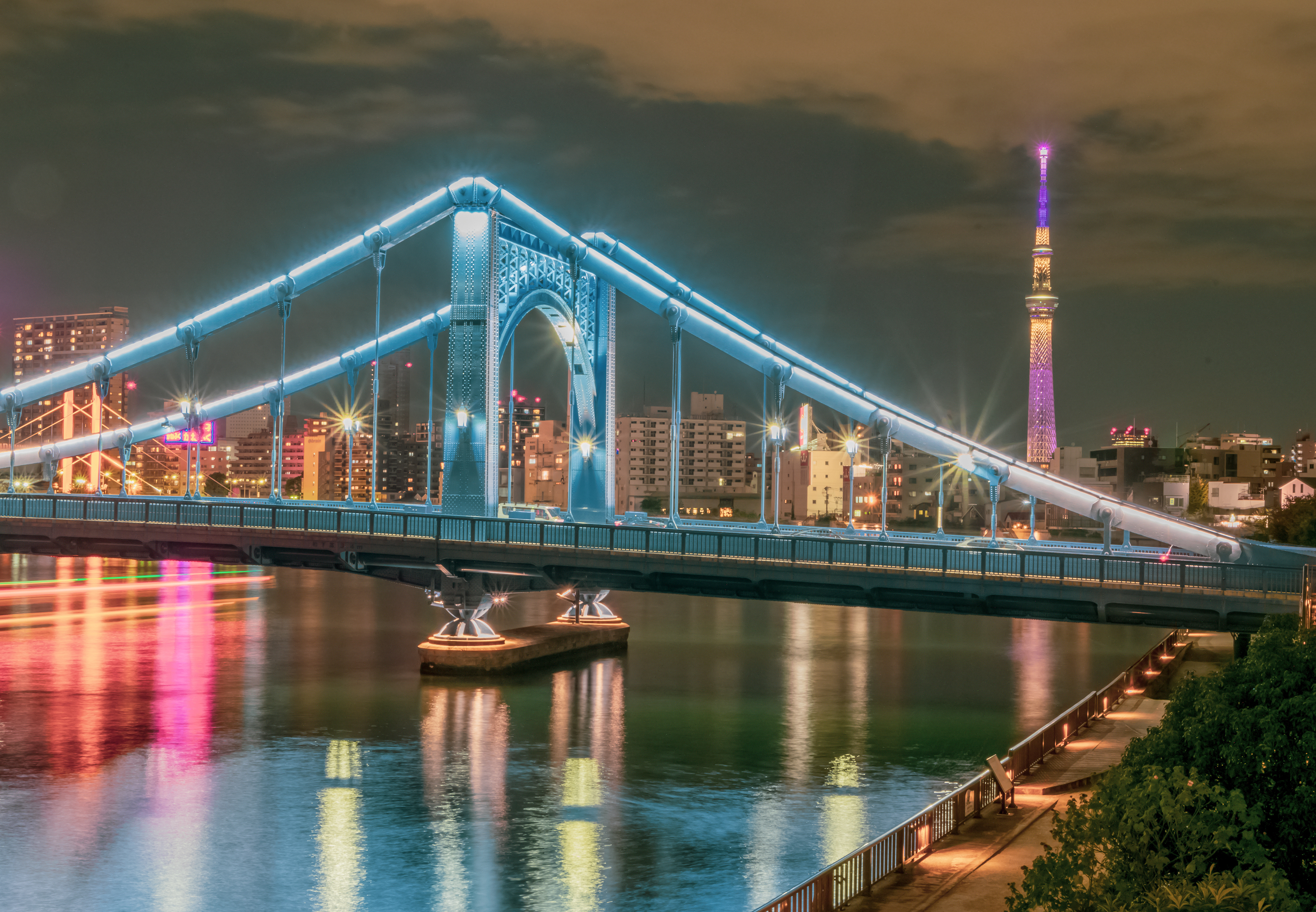 Low-Profile Suspension Bridge over River