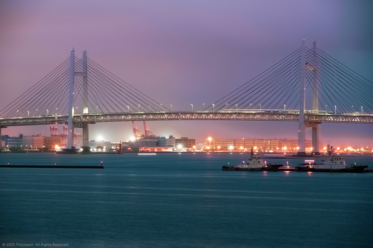 Long Exposure Nightscape of Long-Span Suspension Bridge