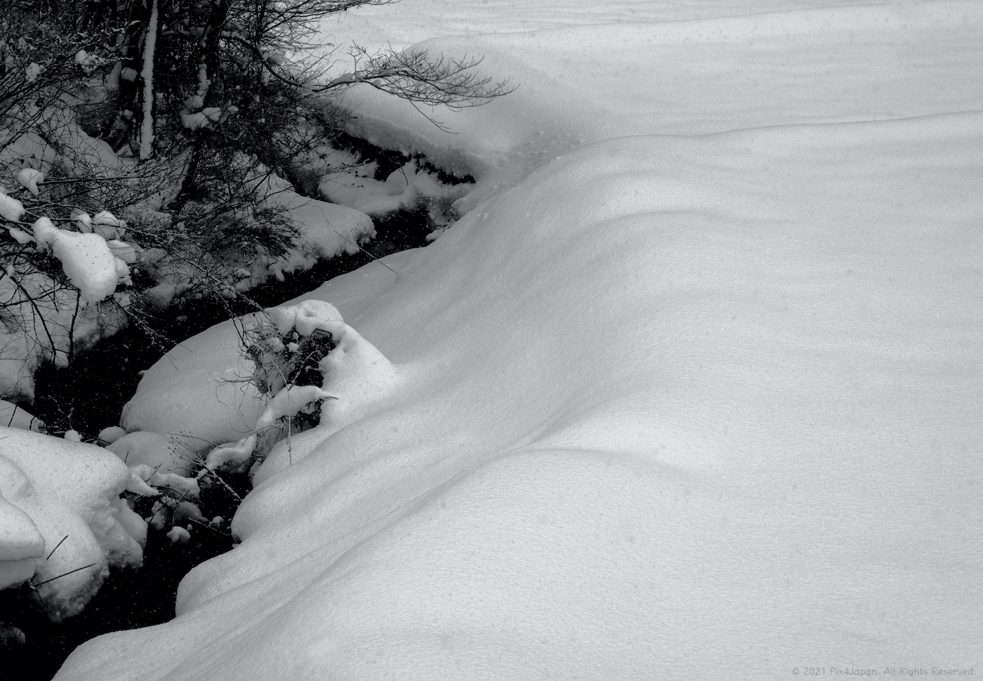 Snow-Covered Ditch and Field