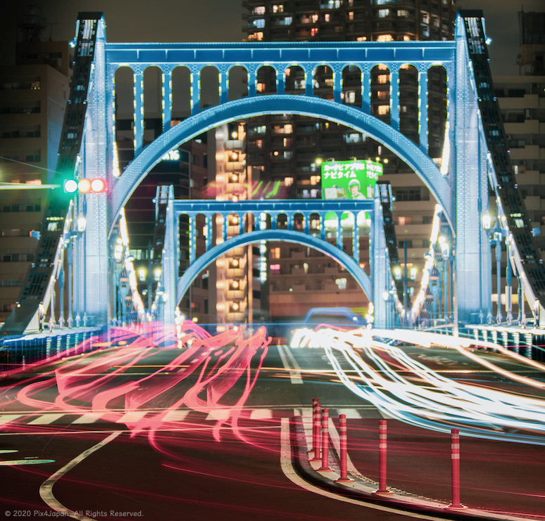 Nighttime Traffic on Bridge