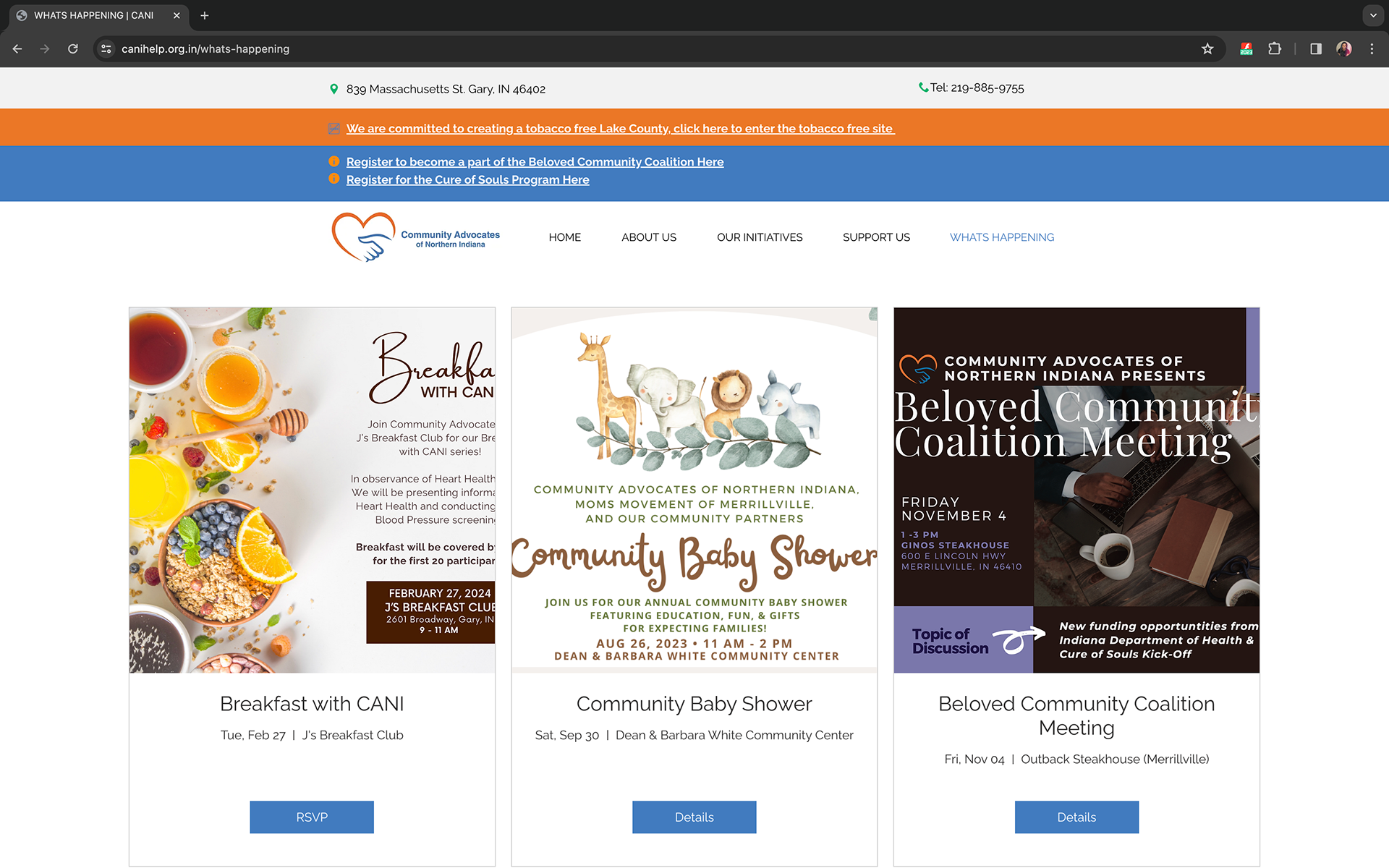 CANI Website | 'What's Happening' Page