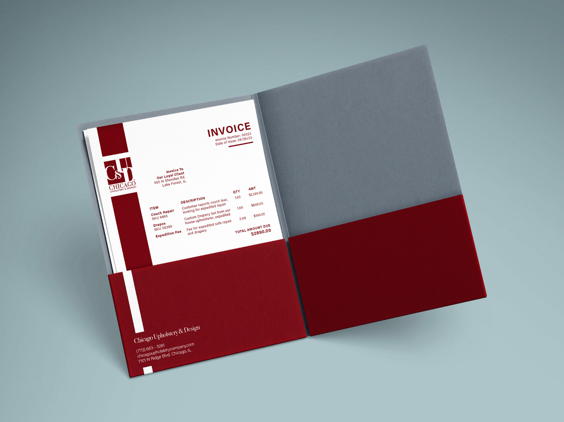 Chicago Upholstery & Design Logo | Invoice and Folder