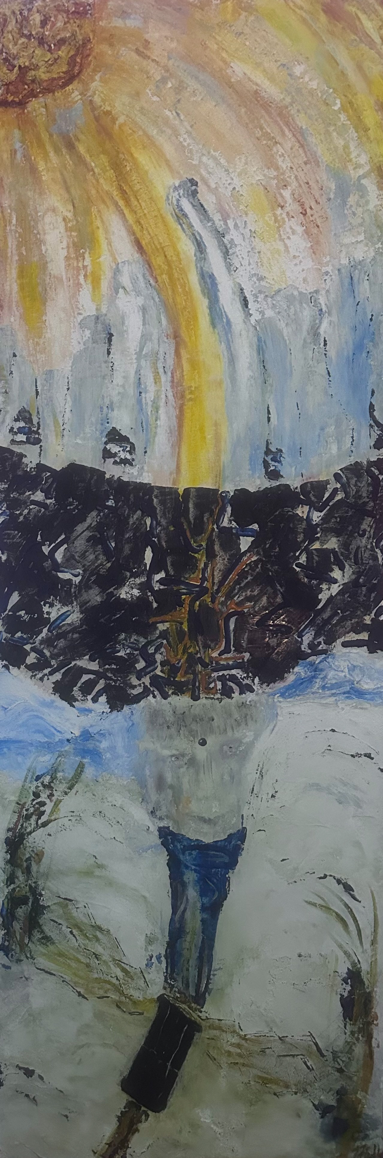 Glaciers Breaking and Waking the Spirit of the Drum - lime plaster fresco - 16" x 36"