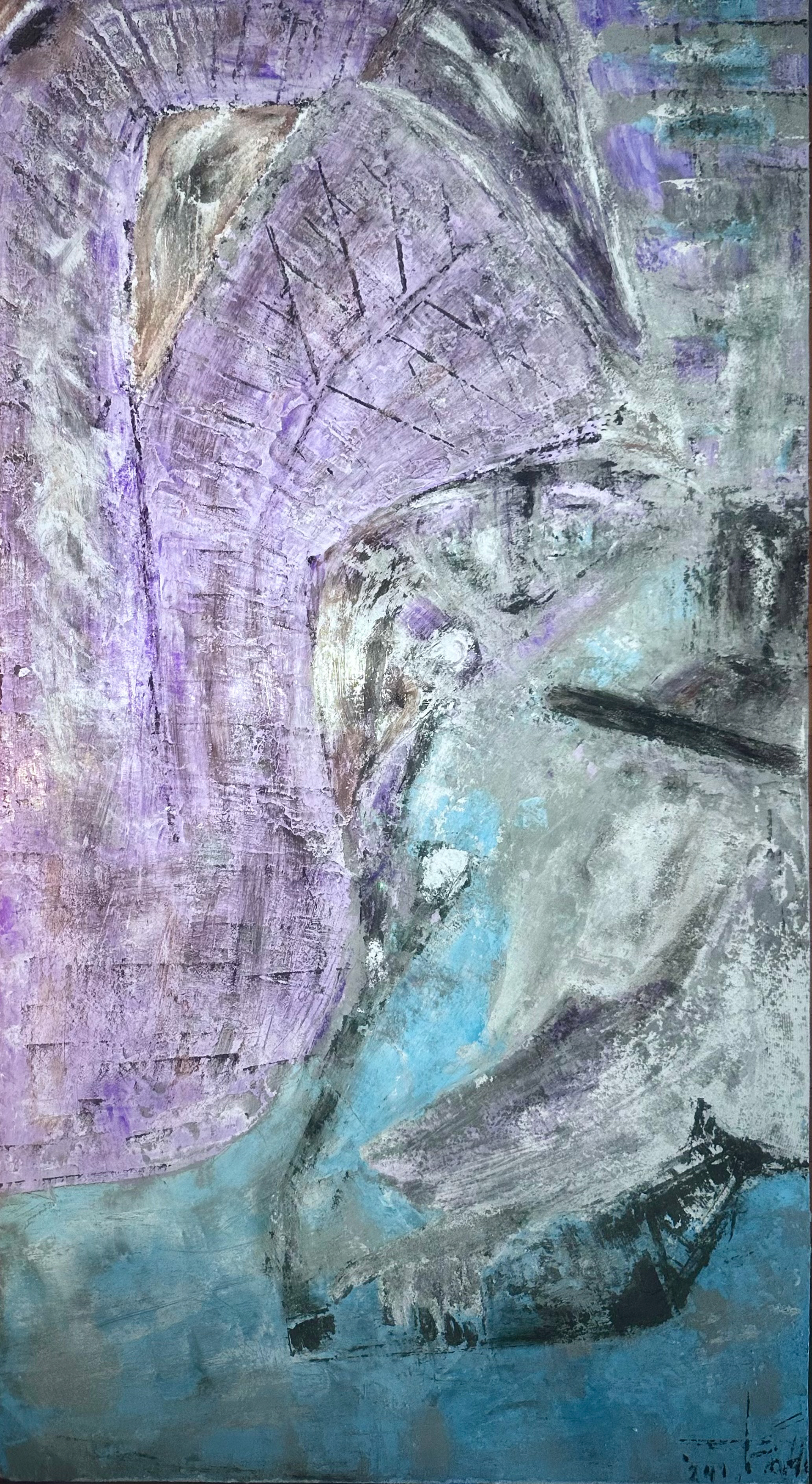 Visiting the Purple Goose - lime plaster fresco - 20" x 36"