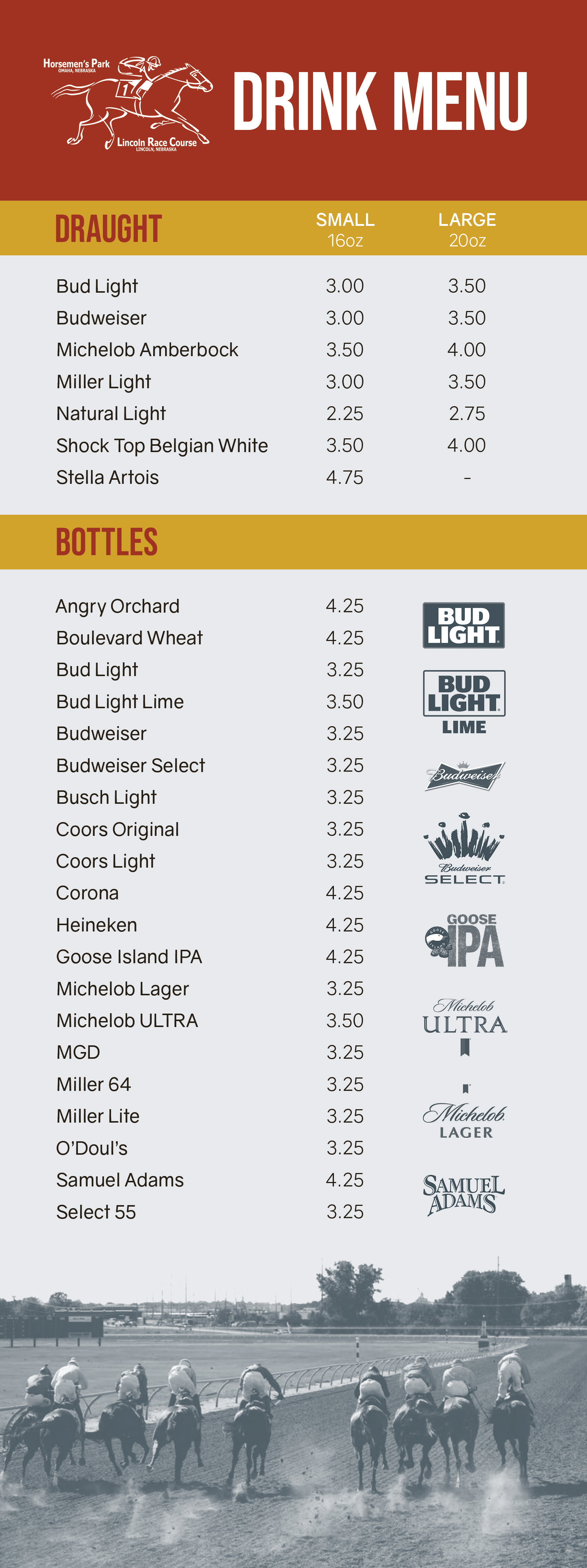 Horsemen's Park Drink Menu Front