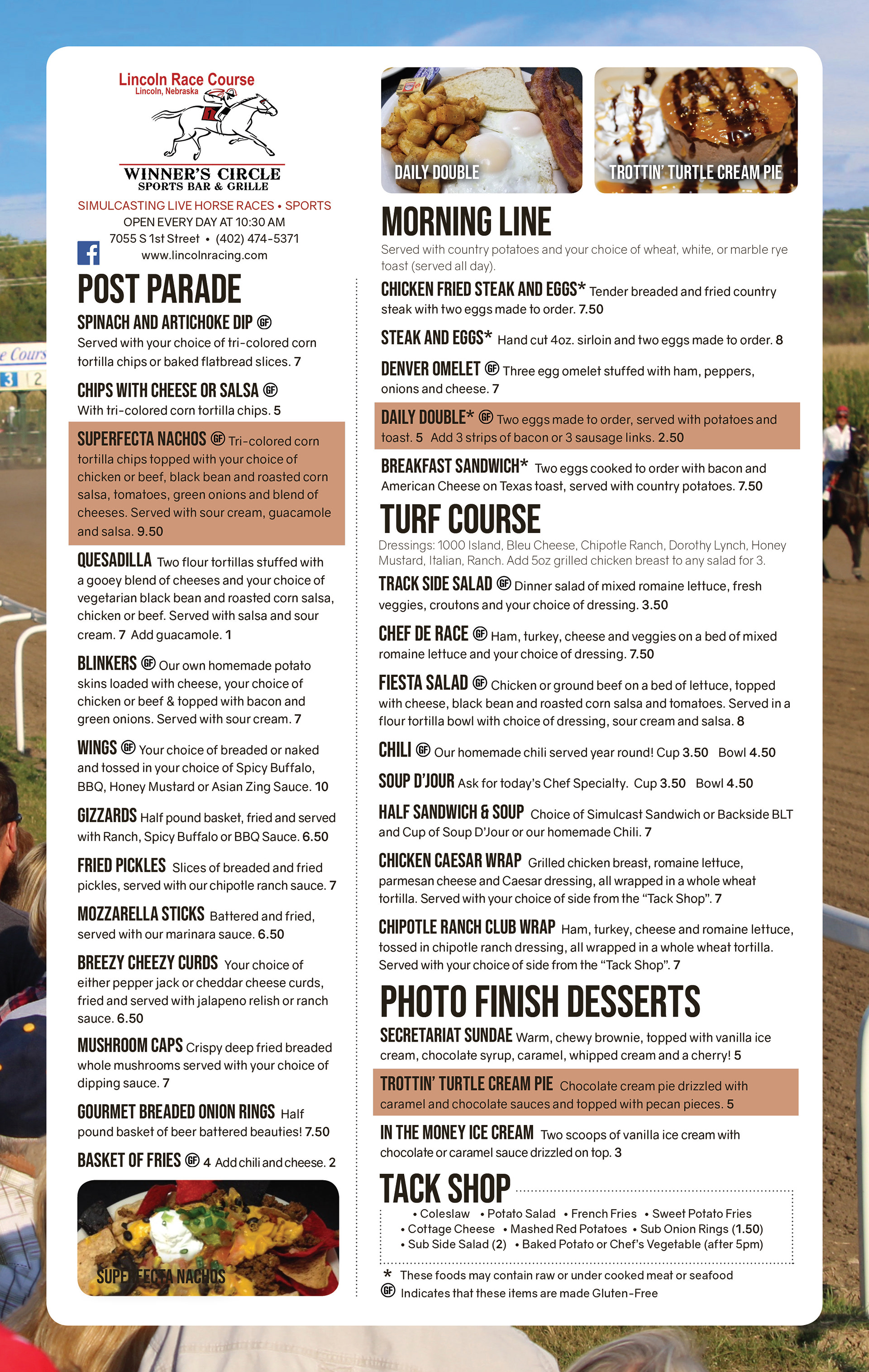 Lincoln Race Course Menu Front