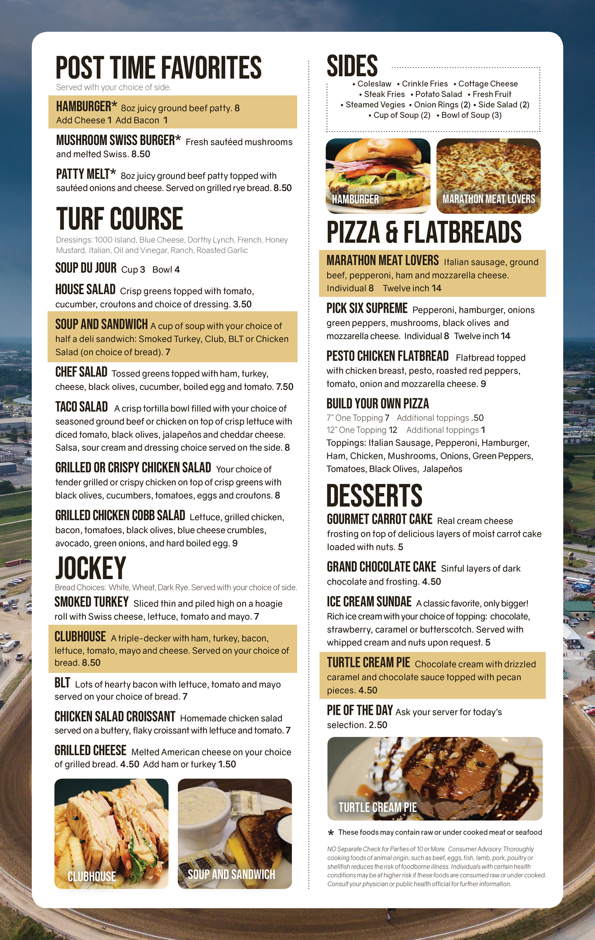 Horsemen's Park Menu Back