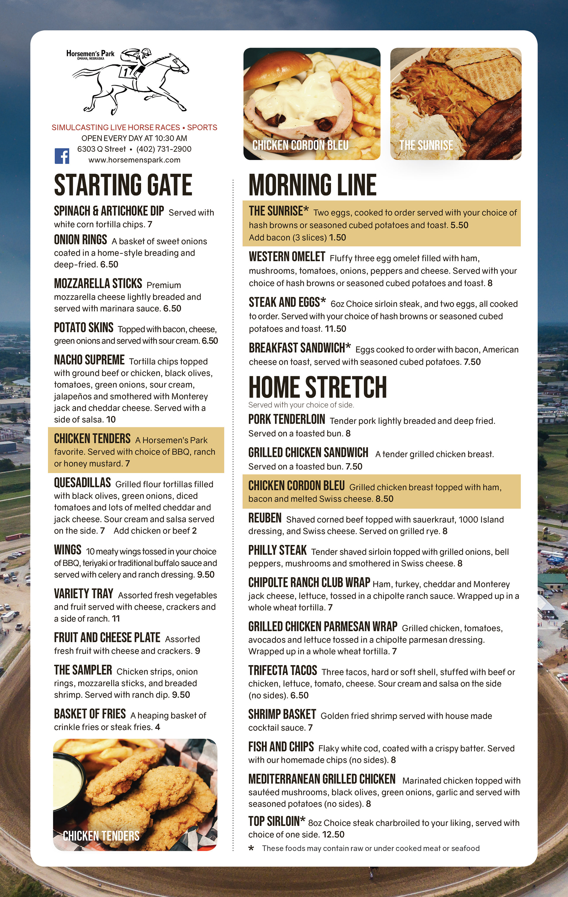Horsemen's Park Menu Front