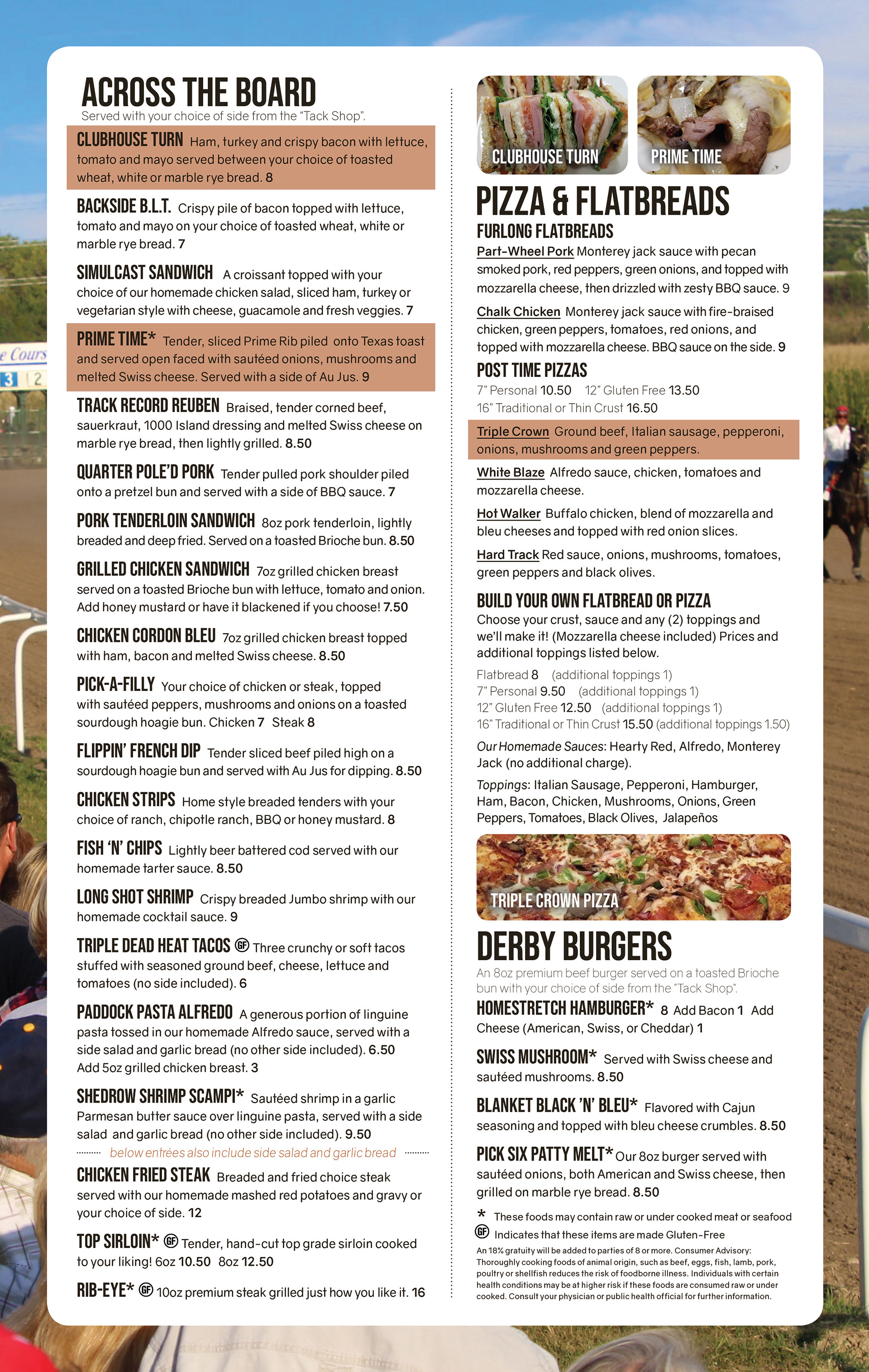 Lincoln Race Course Menu Front