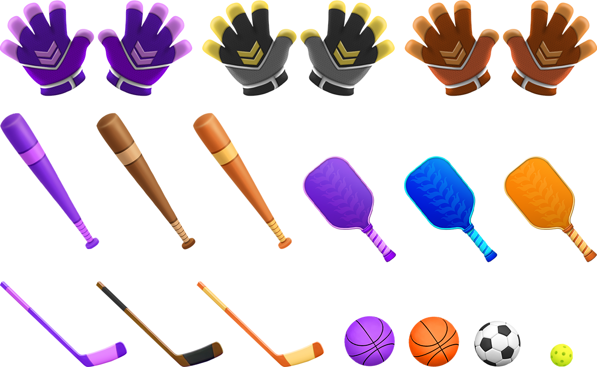Goalie Gloves - Baseball Bats - Pickleball Paddles - Ice Hockey Sticks - Basketballs - Soccer Ball - Pickleball