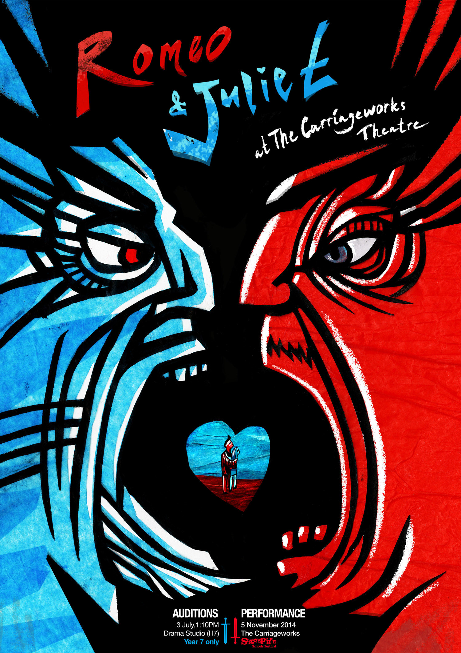 Illustration for St. Mary's Menston 2014 production of Romeo and Juliet by Tatiana Alisova tatianaalisova.com