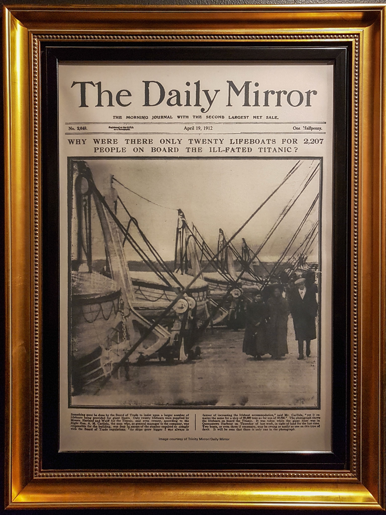 Front page of The Daily Mirror, Maritime Museum, Liverpool, UK
