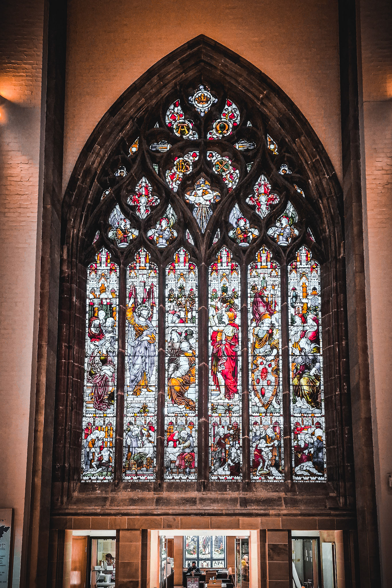 This stained glass window depicts the Acts of the Apostles and features Saints Peter and Paul, the Patron Saints of the Cathedral. It was given in 1881 by Sir Henry Watson of Shirecliffe Hall in memory of his parents.