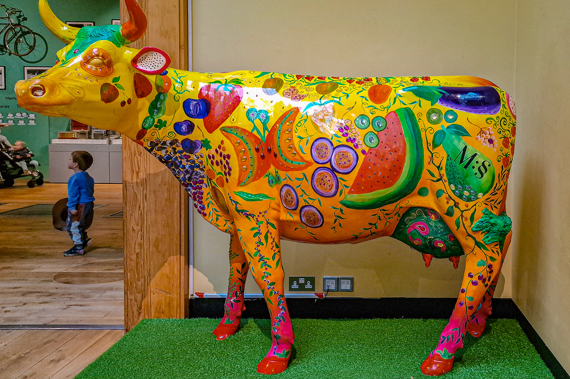 Colourful cow in Weston Park Museum, Sheffield, UK