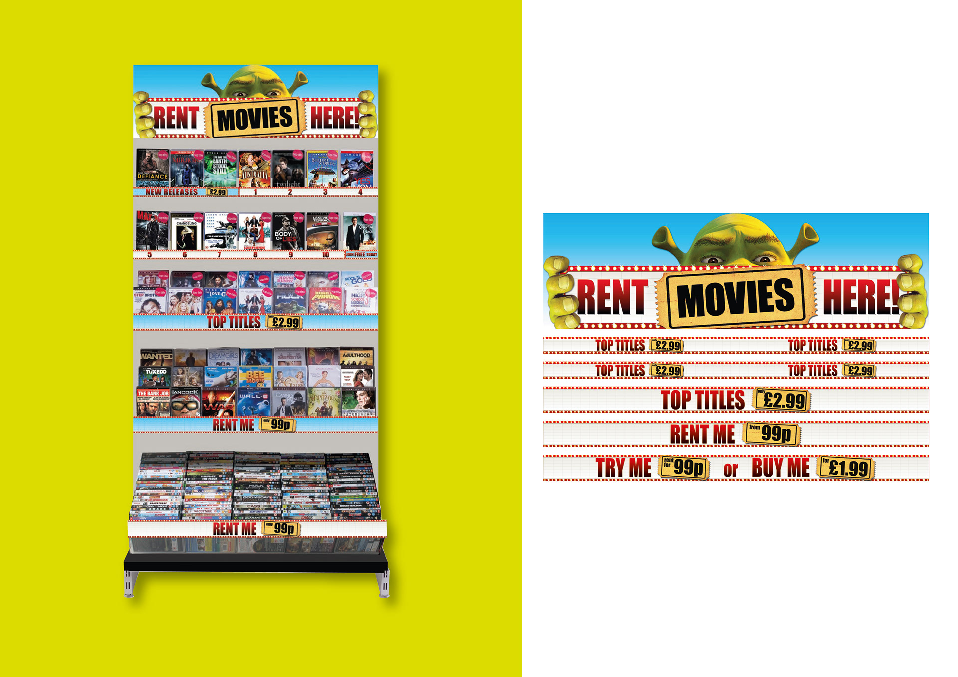 This project was for rent-it-here they wanted to promote the in-store units which were used for renting movies and purchasing snacks to go with it. I designed and created all the colleateral.
