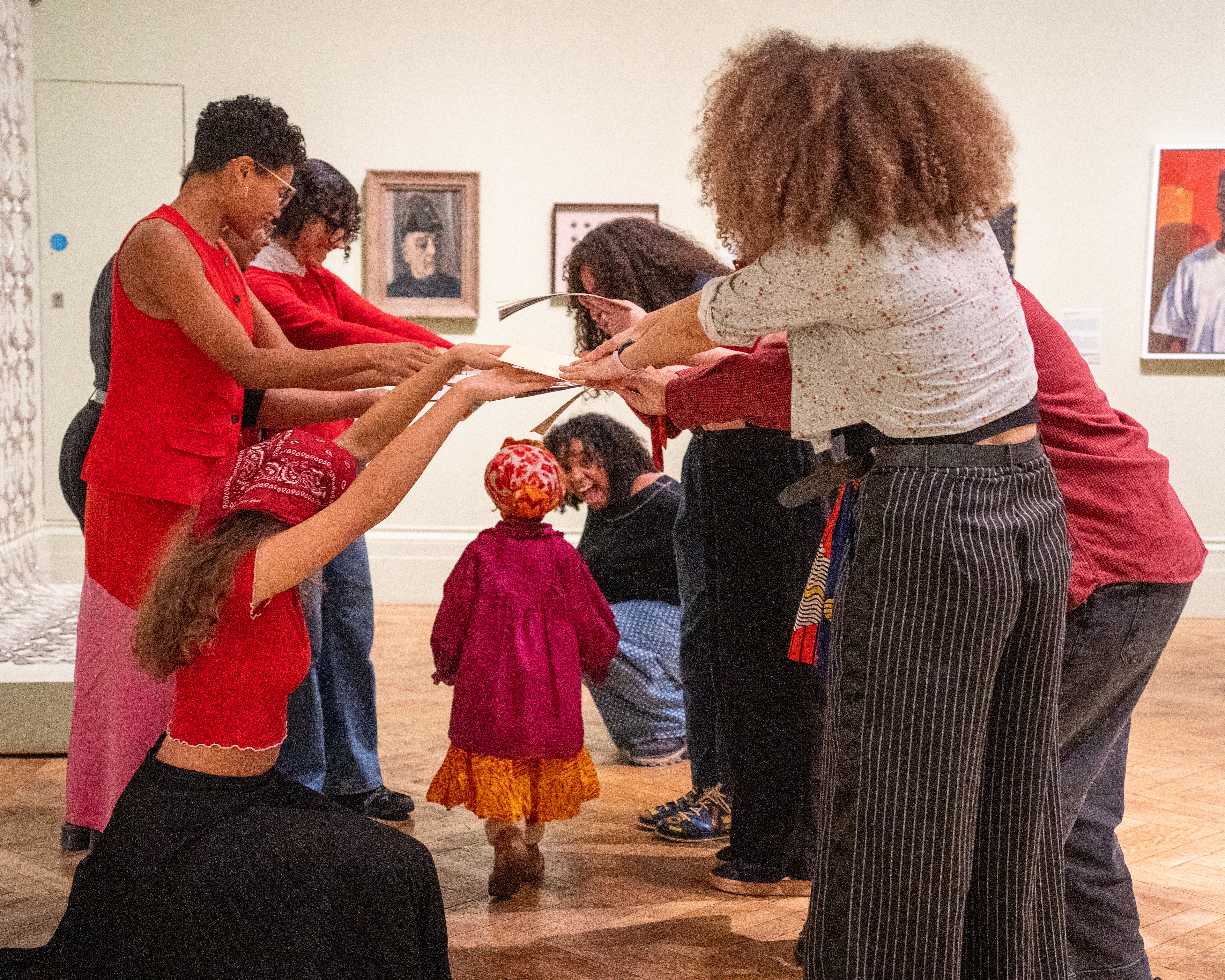 'Enter, Tragic Mulatta' performers warm-up before the performance at Manchester Art Gallery. Credit: Lydia Hooke (@latehoursdesign)