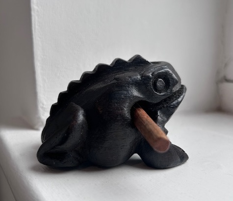 Kirsty’s object: “The wooden frog is called Omar, and the reason I picked Omar was because it’s a really cute little frog. It comes with a wooden stick and you can move it on Omar’s back and it makes a little frog sound. I went to Sicily in September. There were no people of colour. I came across this guy, called Omar. He was a Black guy and he was wearing African patterns. I made friends with him. I still text him now. I feel like it’s a universal thing. If you’re a person of colour and you’re in a place where there’s nobody else of colour, you just have this unspoken connection. Like, this unity. I can’t describe it but it’s like, ‘we’re in this together’. It’s lovely.” Credit: Kirsty Devlin