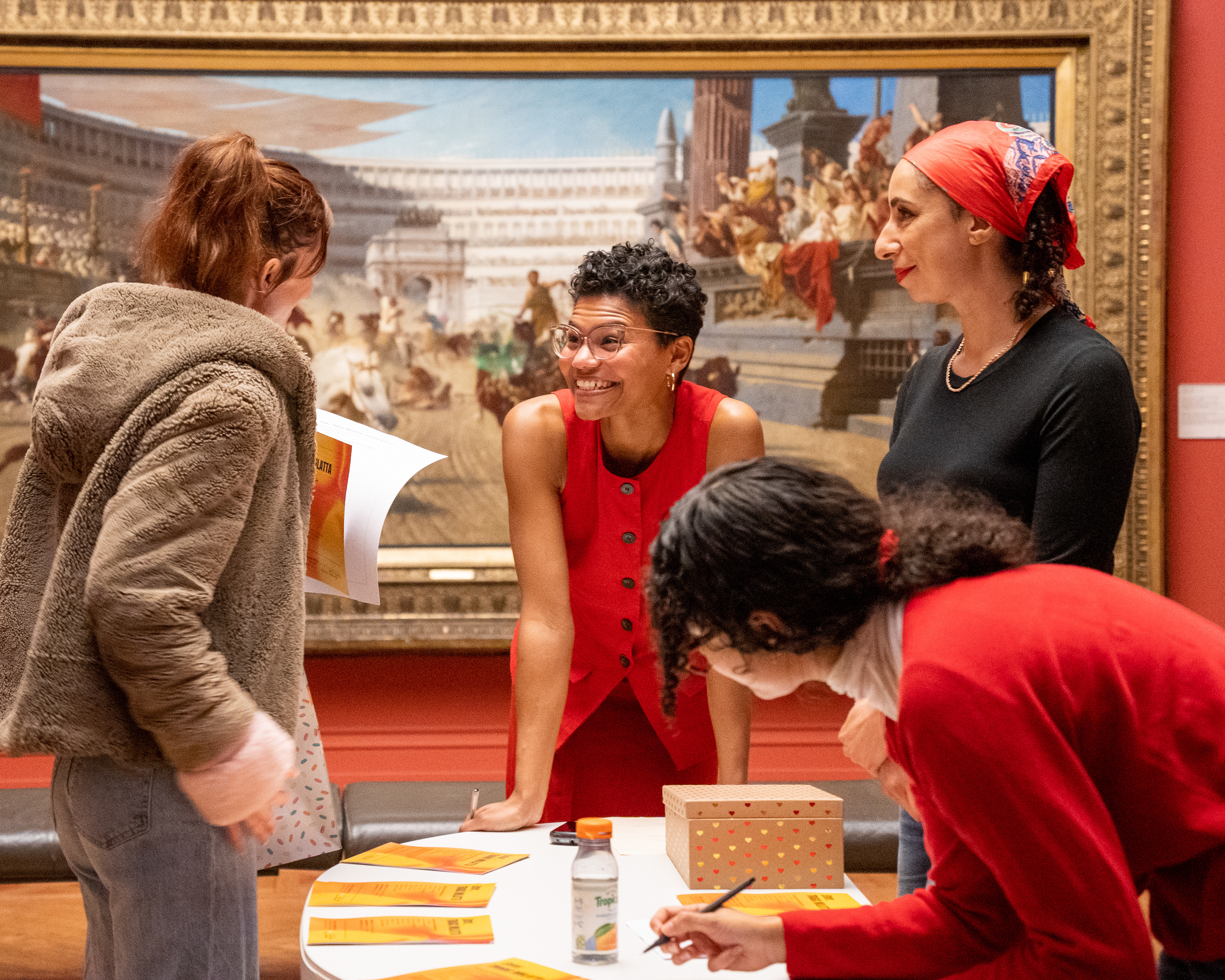 The 'Enter, Tragic Mulatta' team greet visitors at Manchester Art Gallery. Credit: Lydia Hooke (@latehoursdesign)