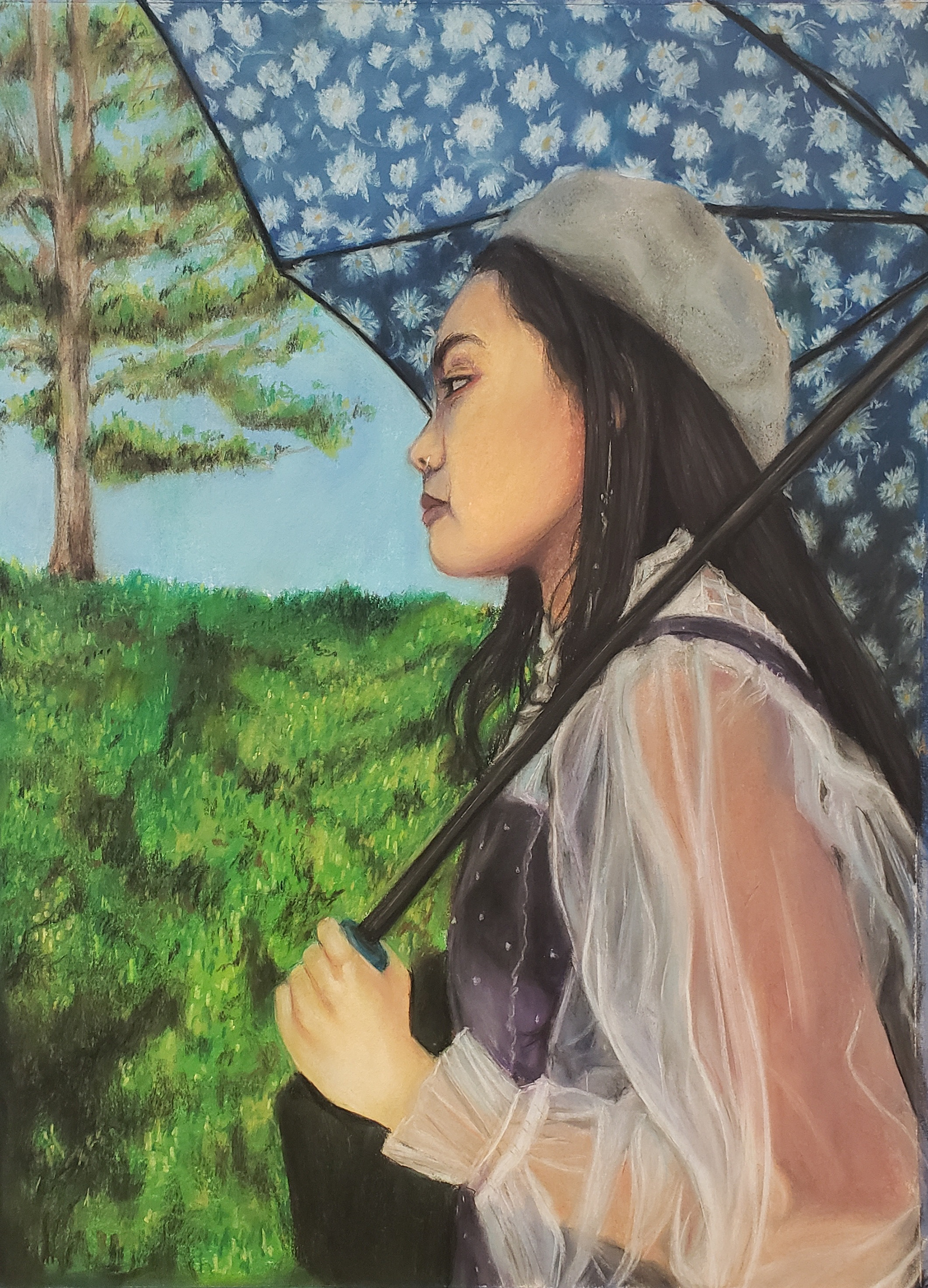 "Spring Reimagined," 2022, Pastels. Personal Reimagined Drawing of "Spring" by Édouard Manet.