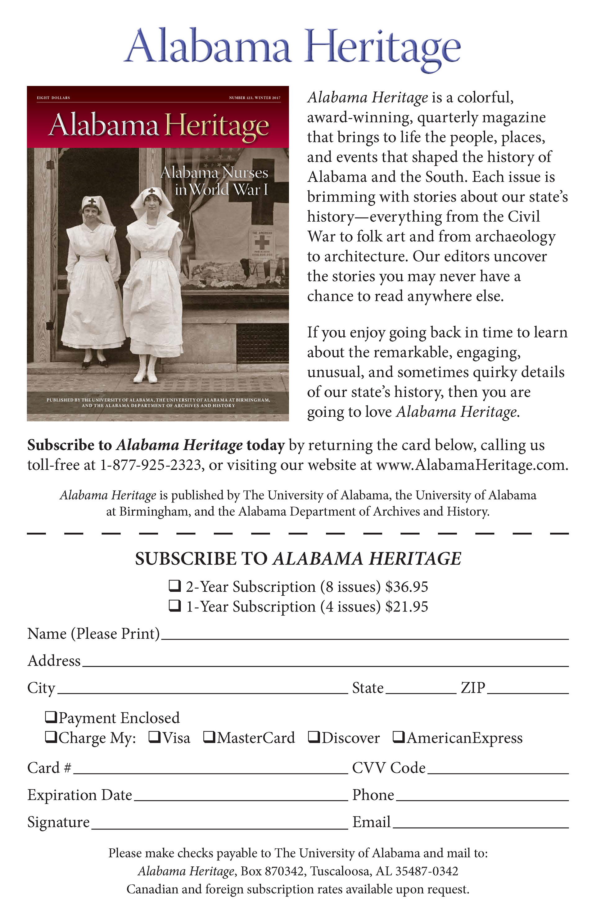 Alabama Heritage Subscription Card