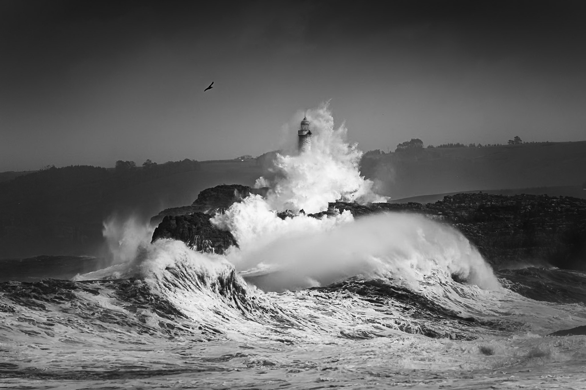 Mouro Island Lighthouse - Shrouded in Waves (3:2)