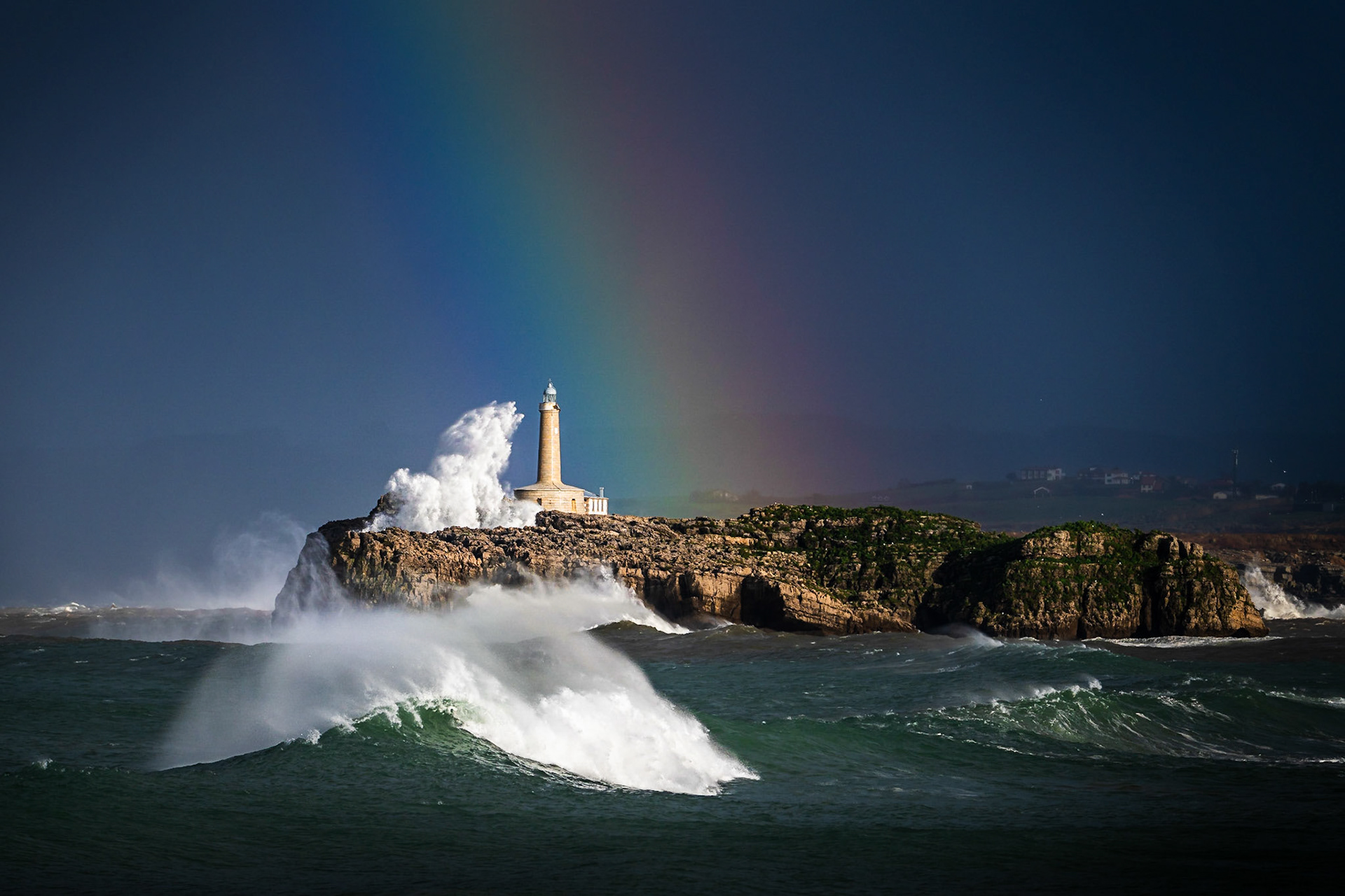 Mouro Island Lighthouse - High Seas with Rainbow (3:2)