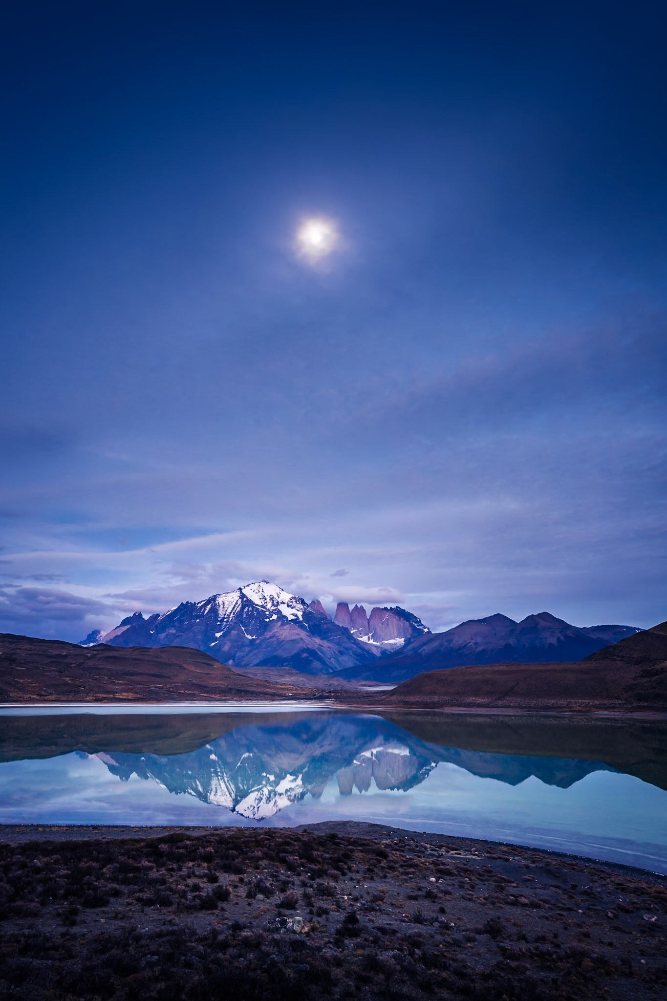 Torres del Paine - Moon Above the Floodplain (3:2)