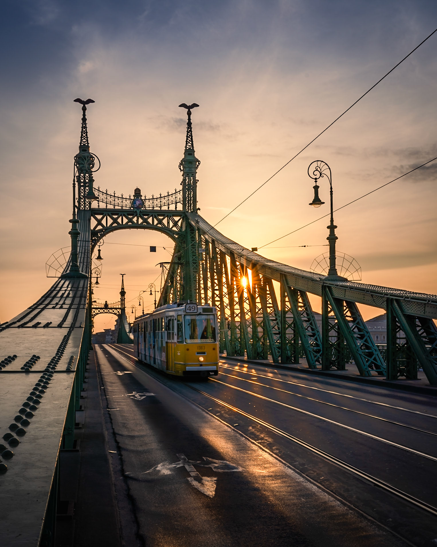 Budapest - Liberty Bridge and Tram at Sunrise (5:4)