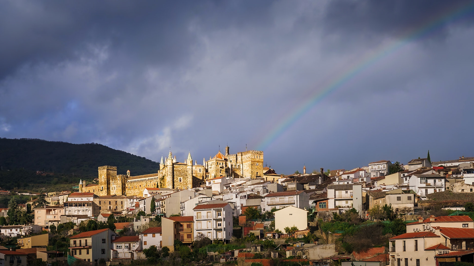 Guadalupe - Royal Monastery Highlighted by the Rainbow (16:9)