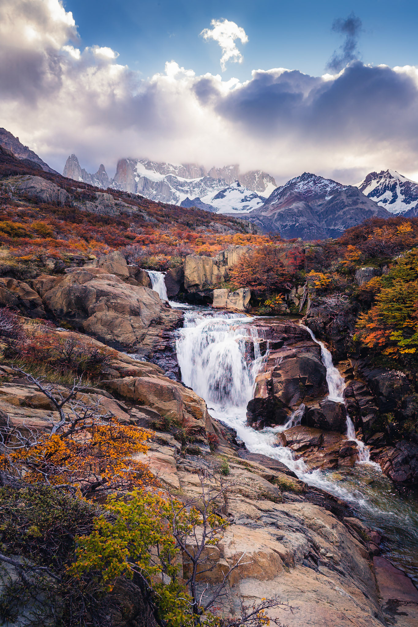 Fitz Roy - Cascades Beneath the Clouds (3:2)