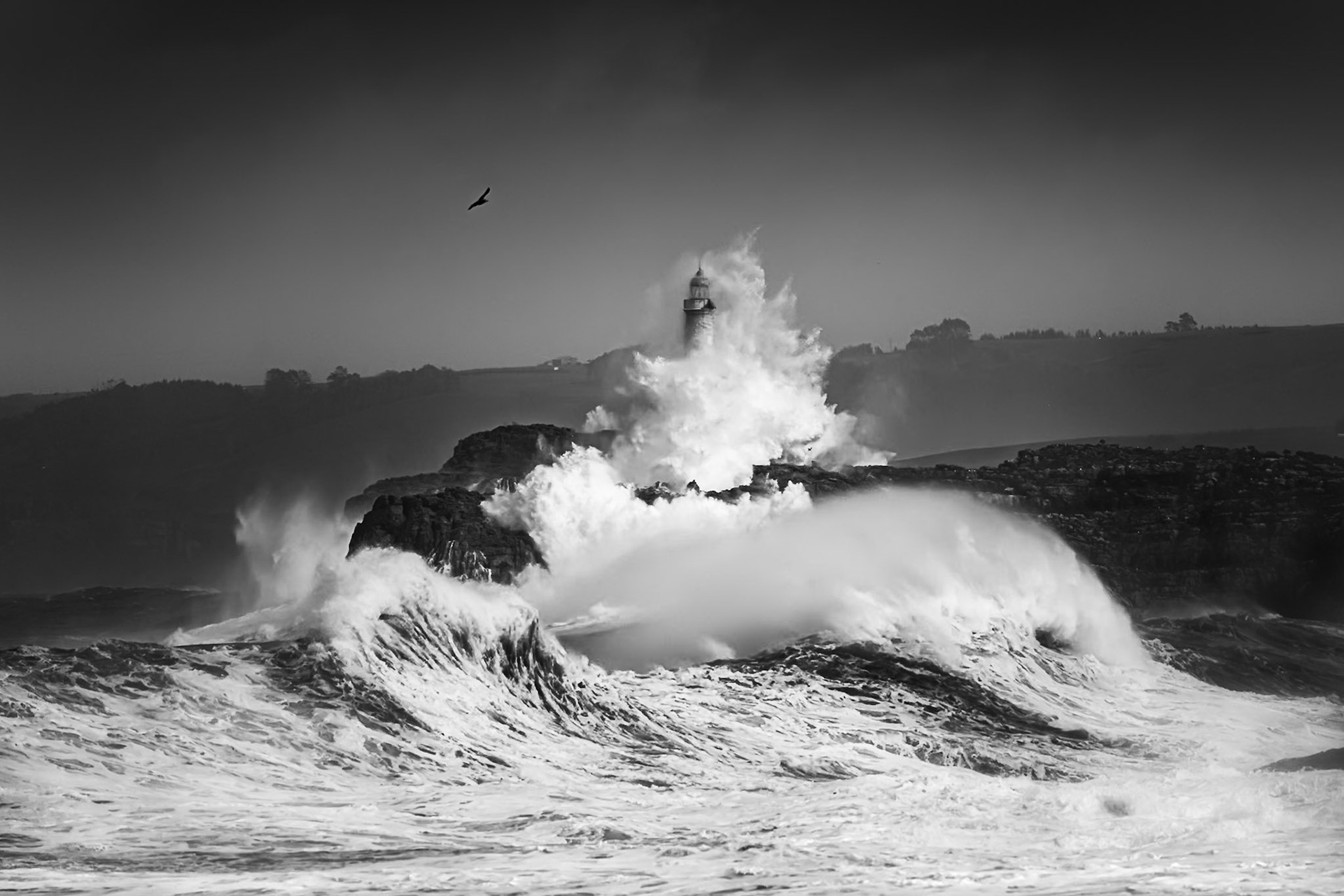 Mouro Island Lighthouse - Shrouded in Waves (3:2)