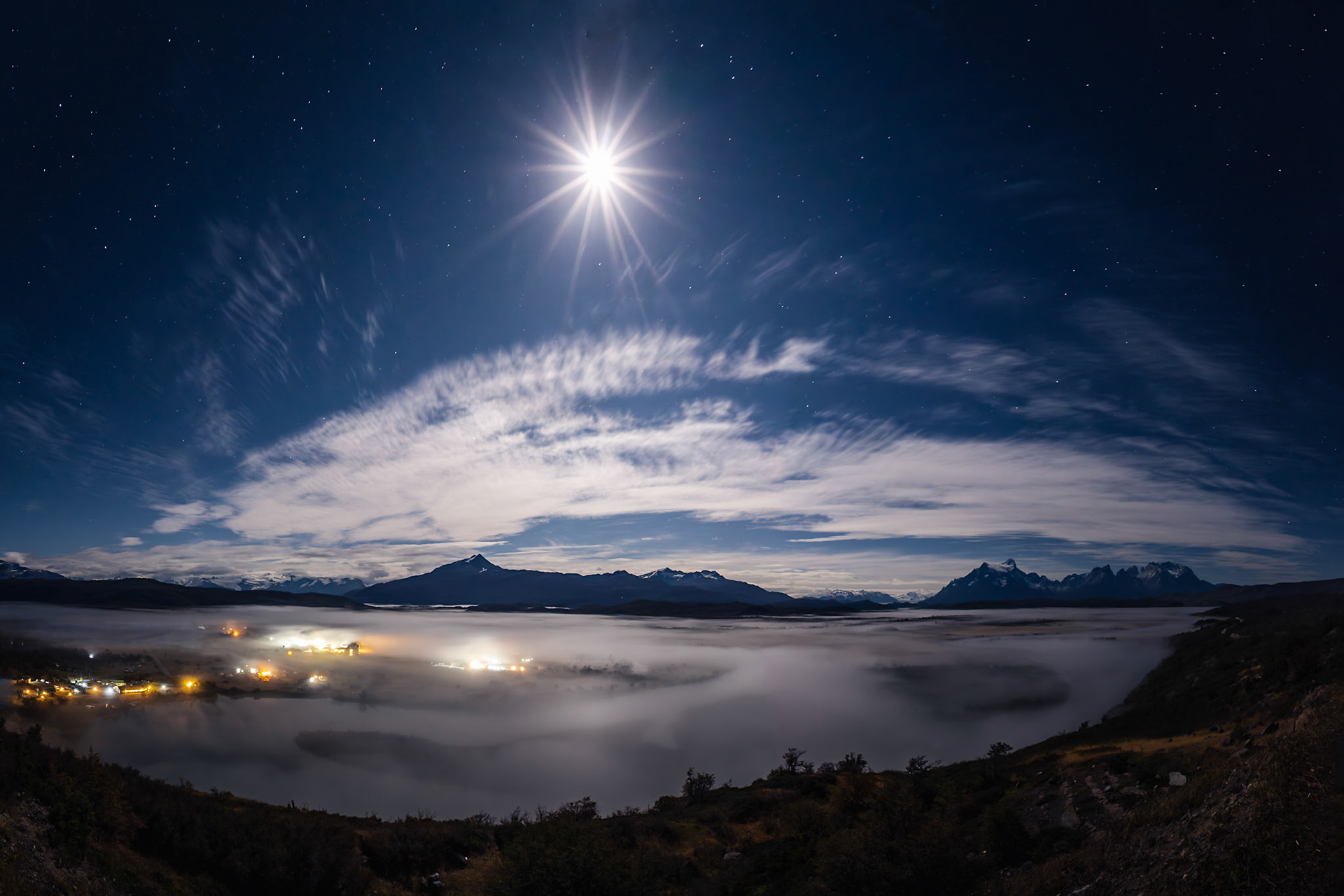 Torres del Paine - Moonlit Sea of Mist (2:3)