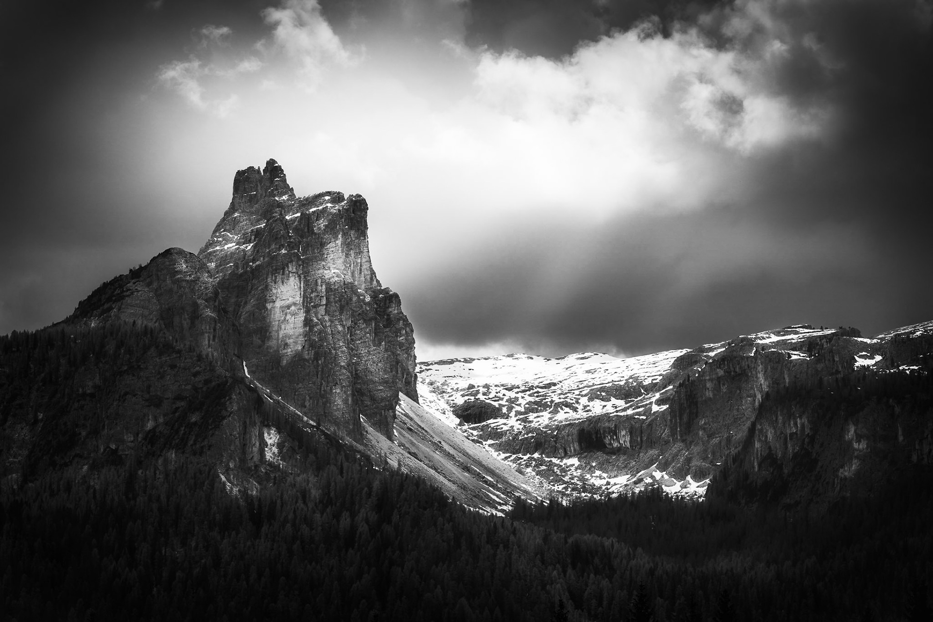 Dolomites - Light Bathed Cliffs During Storm (3:2)