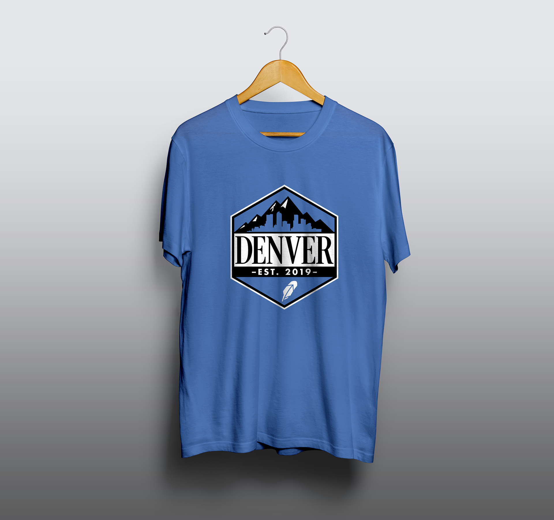an image of a blue Tshirt and hangar