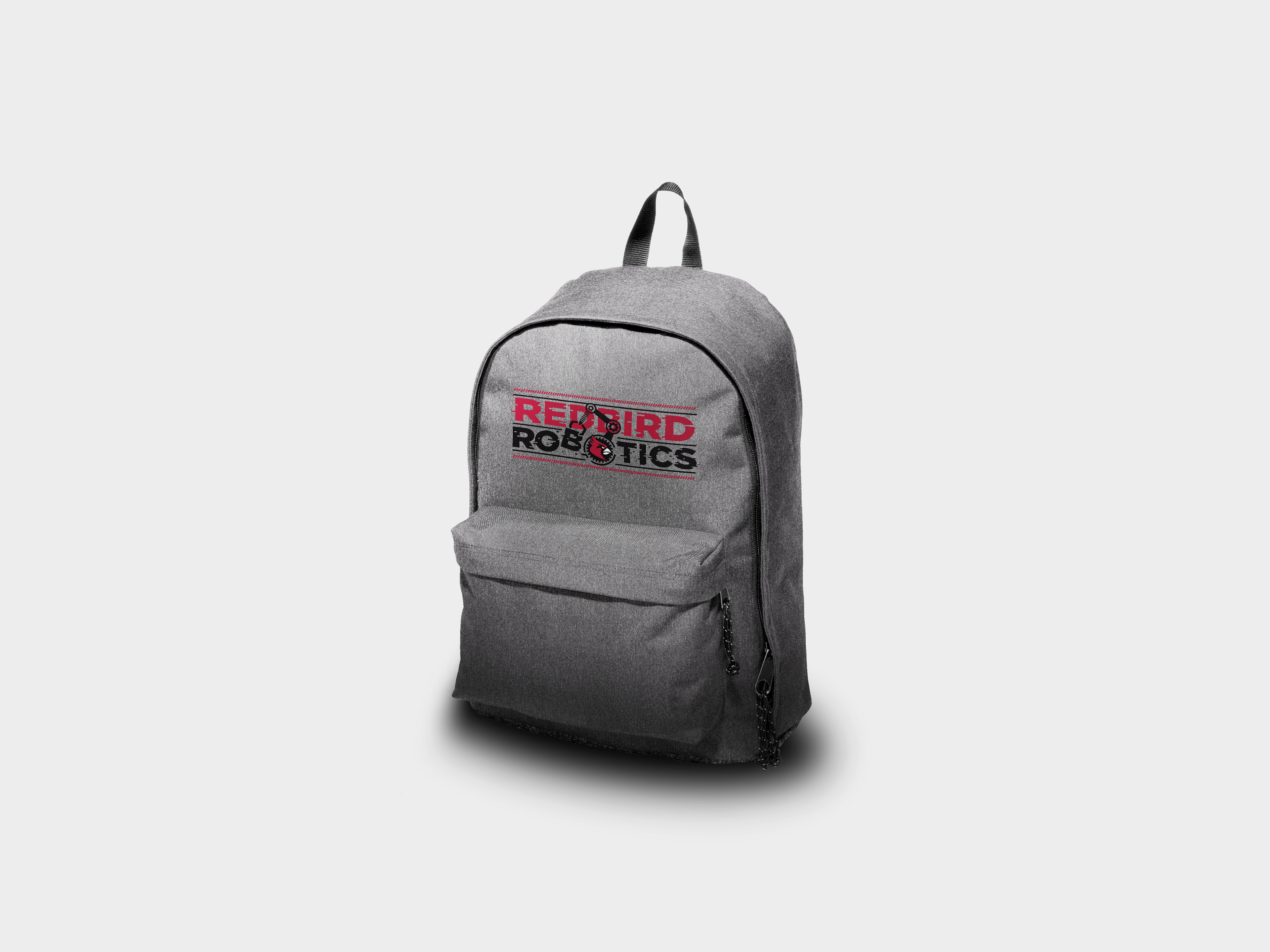 a gray backpack with logo