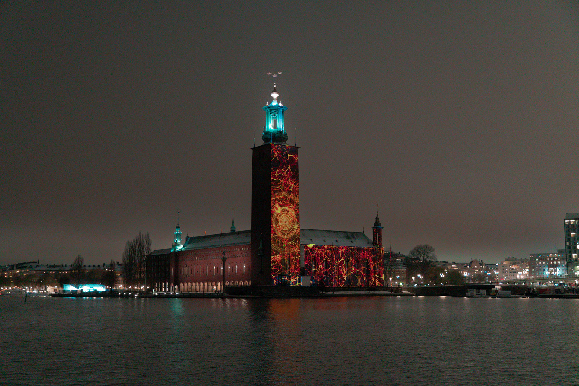 Stockholm City Hall. Nobel Week Lights