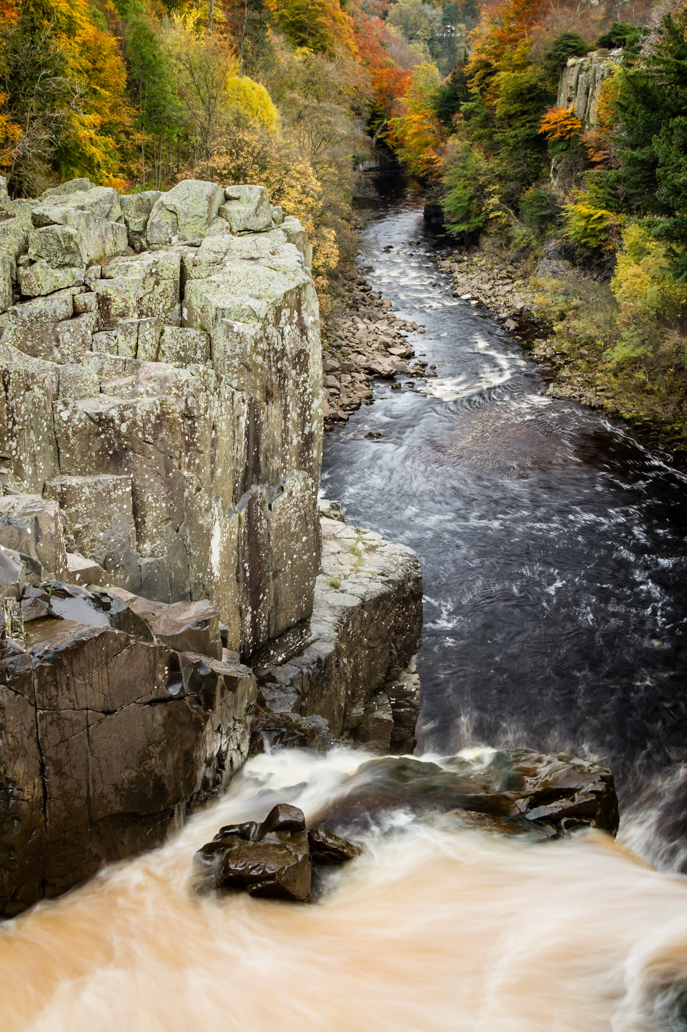 High Force Waterfall VI: View of the River Tees from High Force Waterfall.