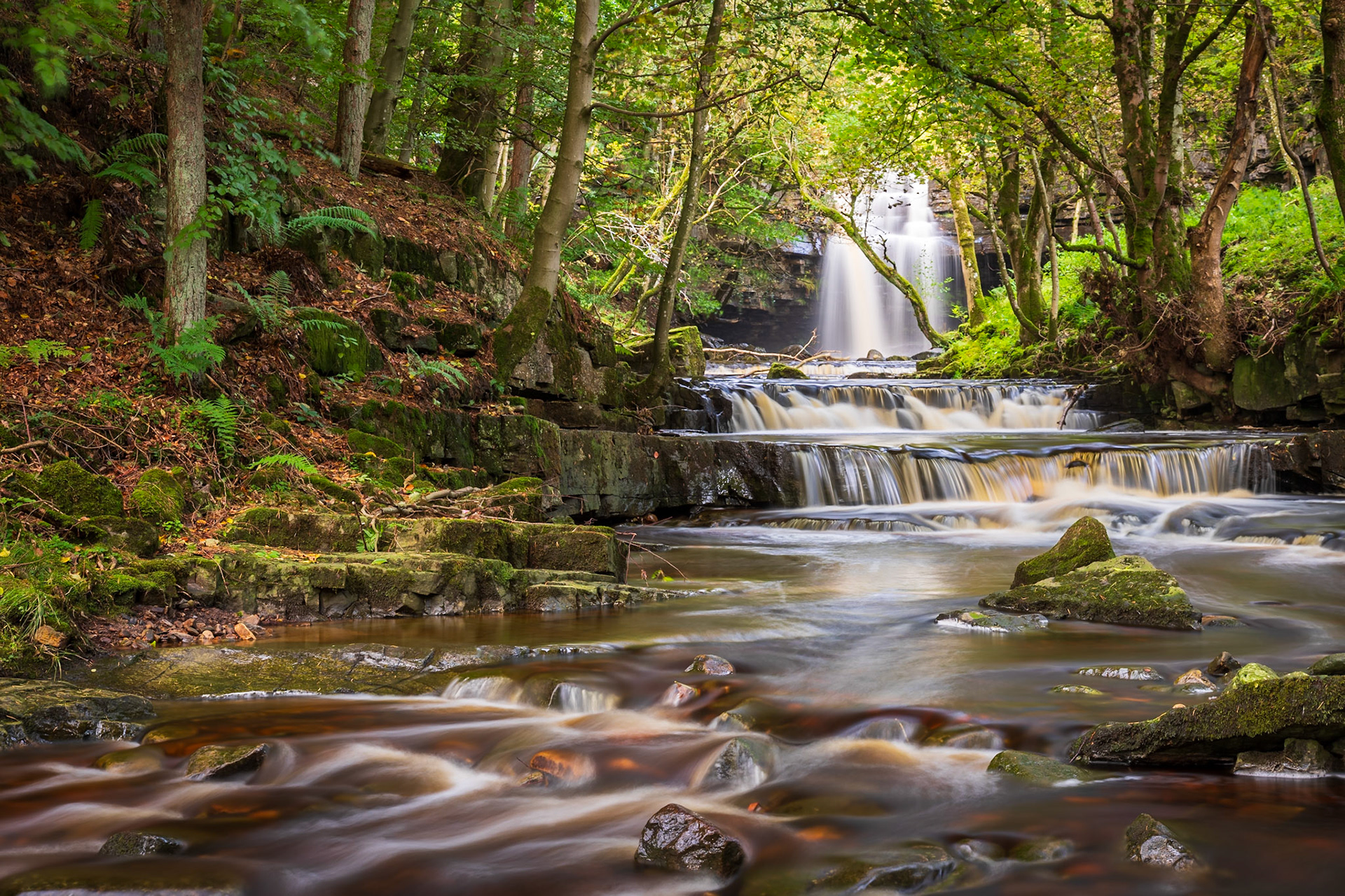 Summerhill Force III: A waterfall at Gibson's Cave near Bowlees Visitor Centre.