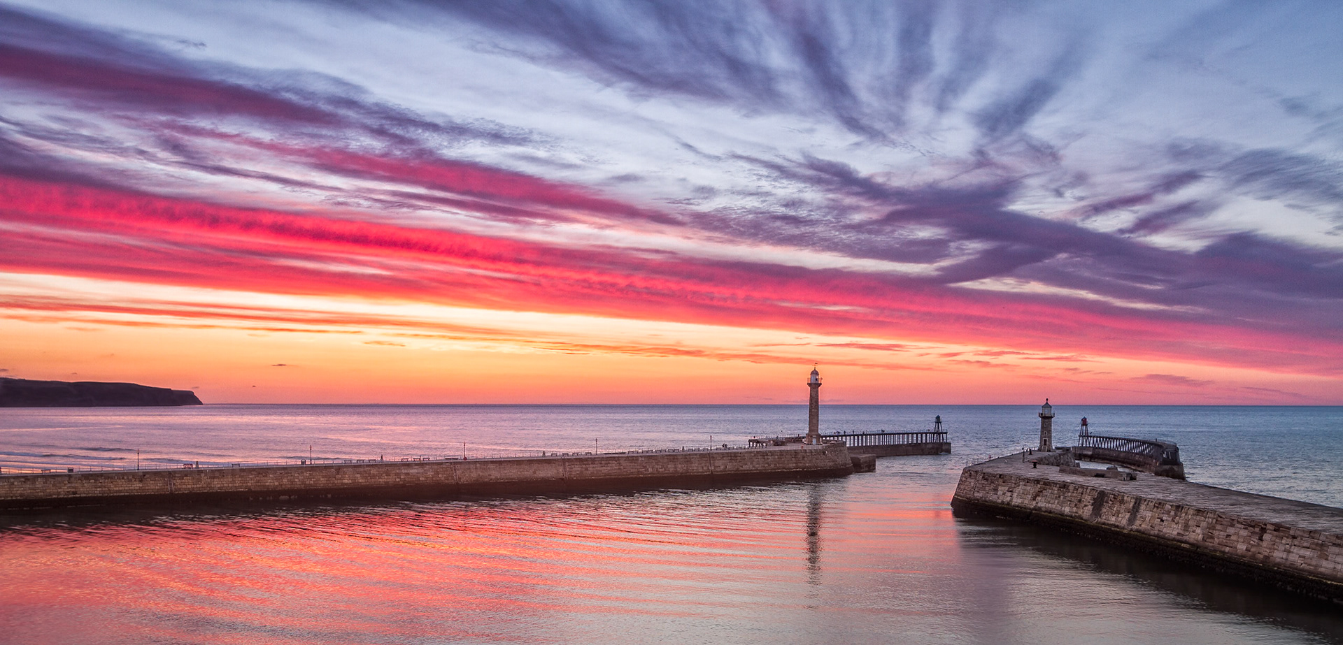 Sunset over Whitby in North Yorkshire.