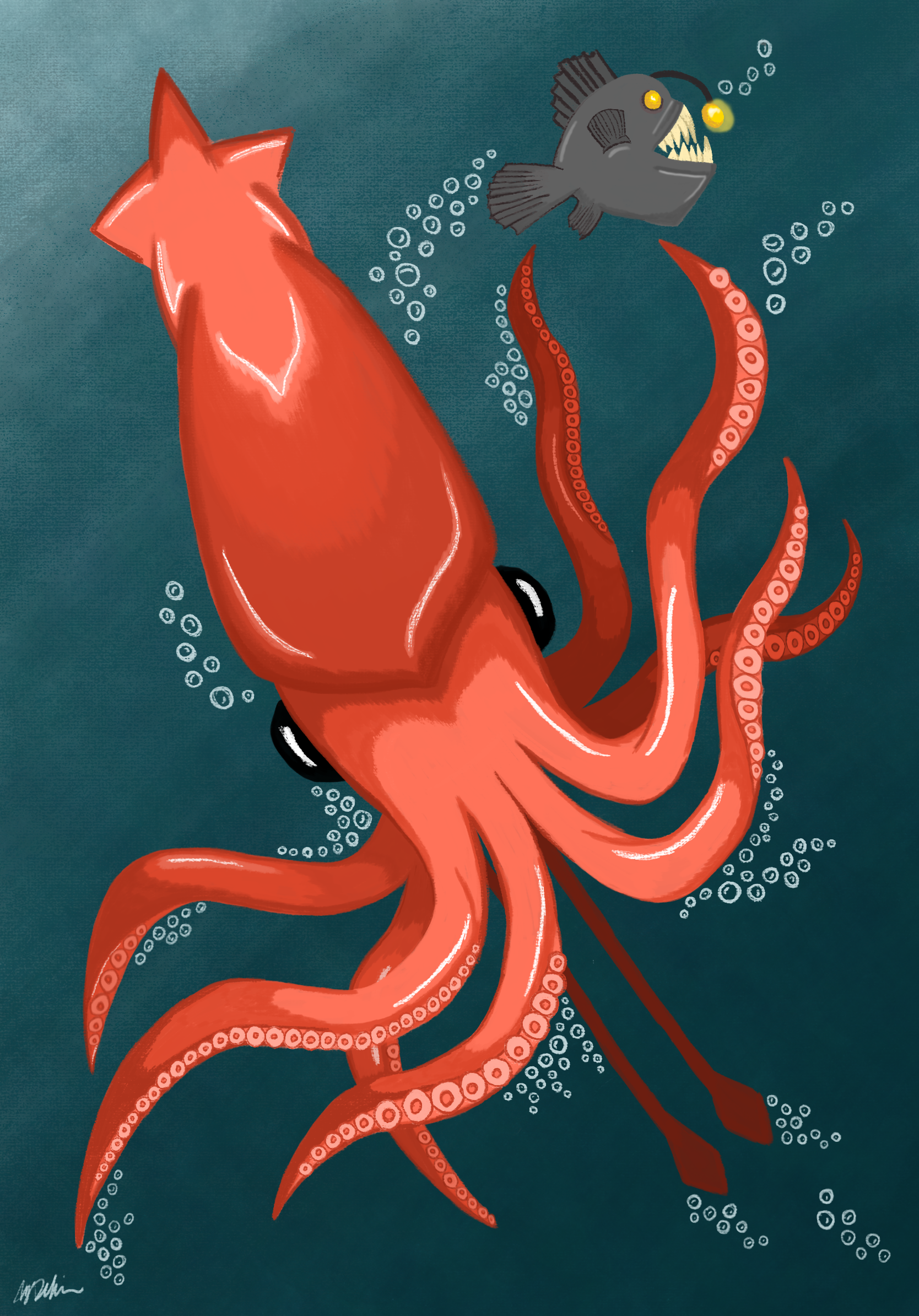 "Tiny the Giant Squid" Digital illustration August of 2026