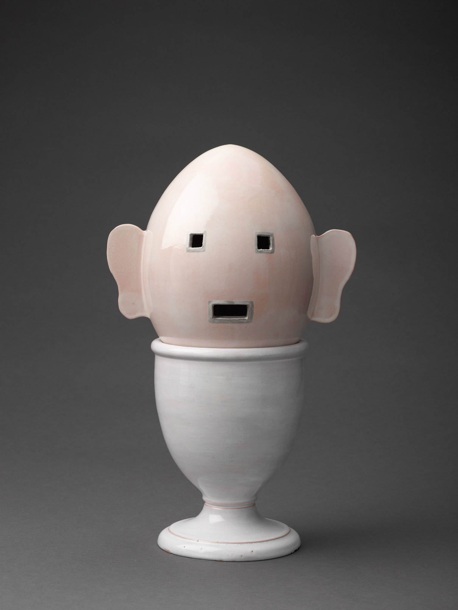 Kiki Kogelnik — Egg Head IV 1995–96 — Glazed ceramics — 17 x 7 3/4 x 9 inches (43 x 20 x 22 cm)