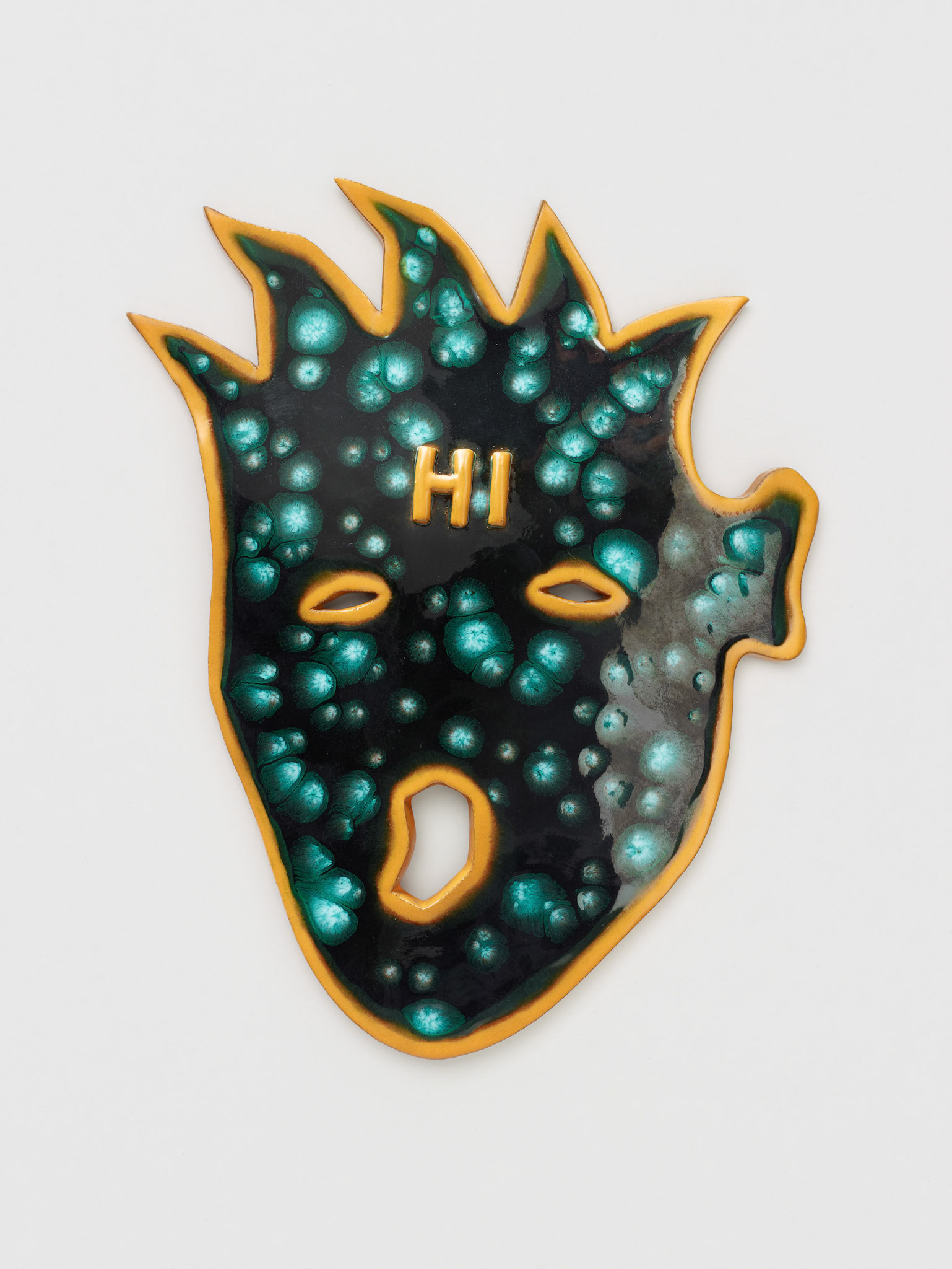 Kiki Kogelnik ! Hi 1992 — Glazed ceramic — 14 1/4 x 11 1/2 x 3/4 inches (36 x 29 x 2 cm)