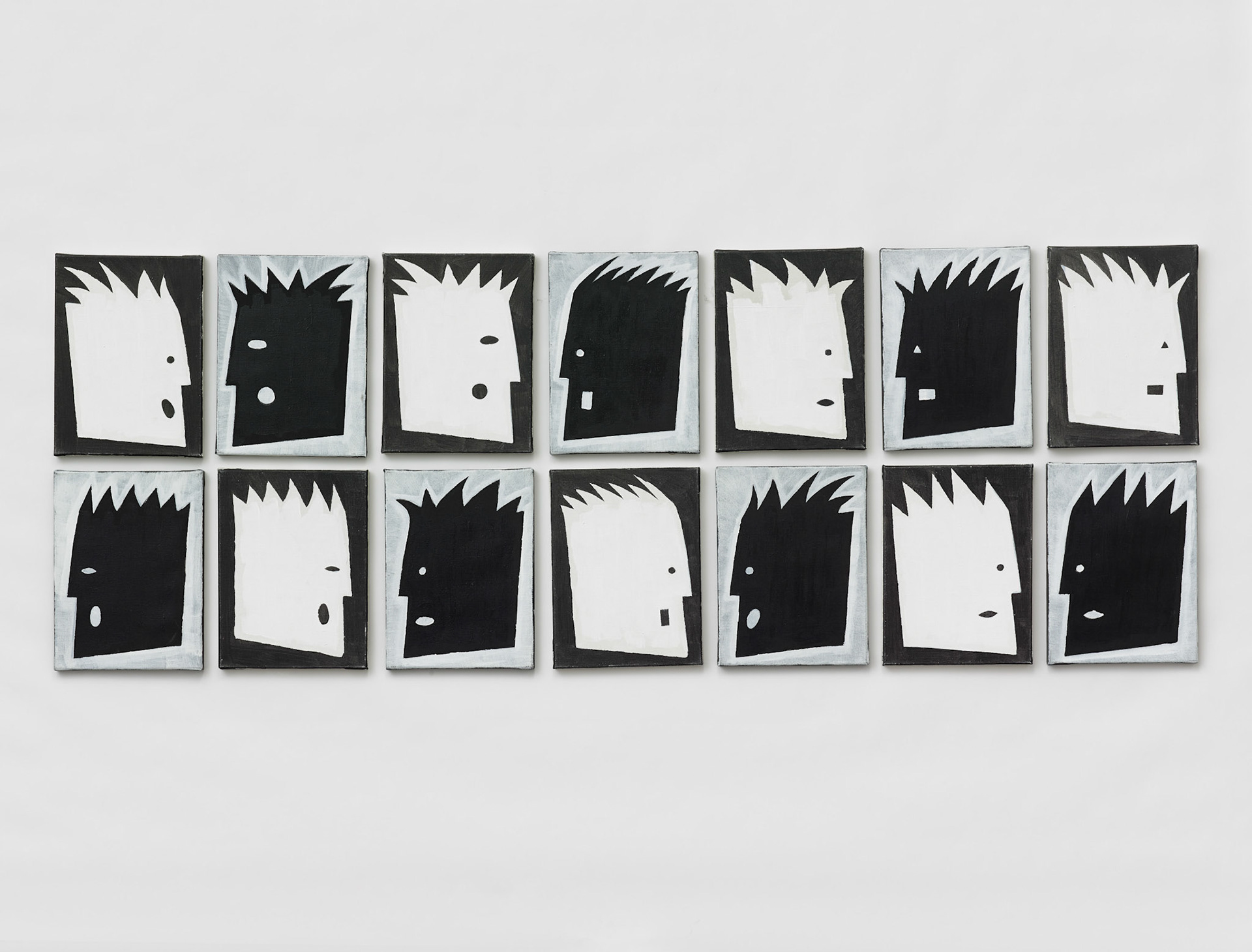 Kiki Kogelnik — Untitled (Dialogue — non dialogue) 1996 — Acrylic on canvas — 15 3/4 x 11 7/8 inches (40 x 30 cm) each