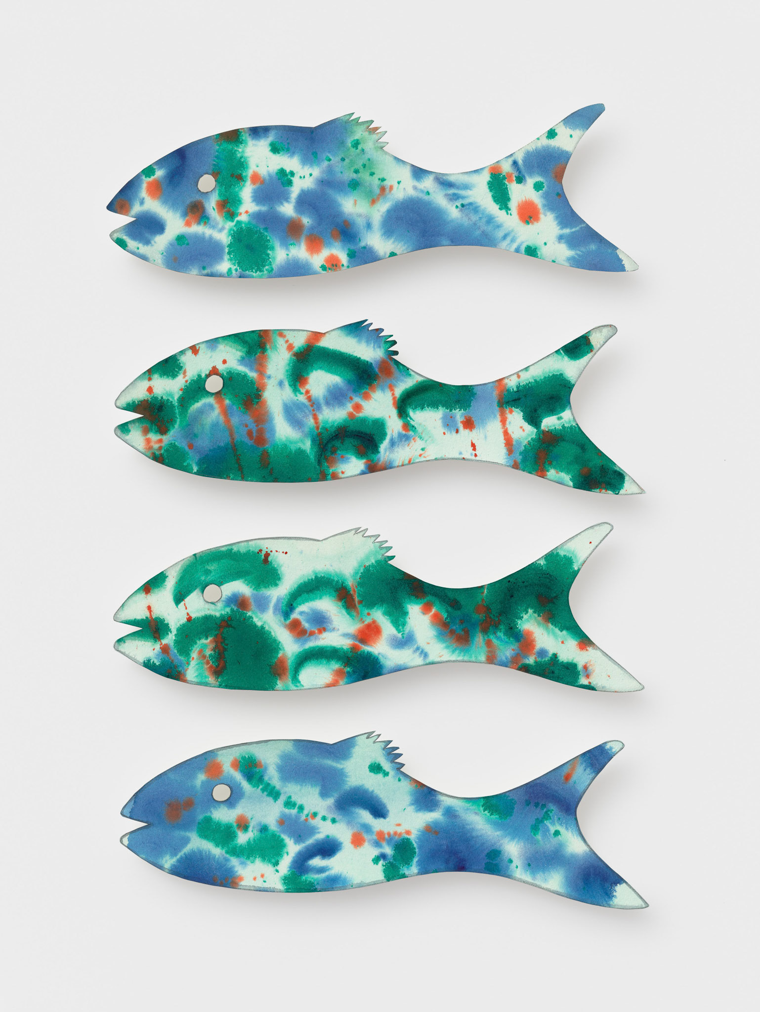 Kiki Kogelnik — Untitled (Fish) 1994 — Watercolor on paper — 8 x 21 1/2 inches (20 x 55 cm) each