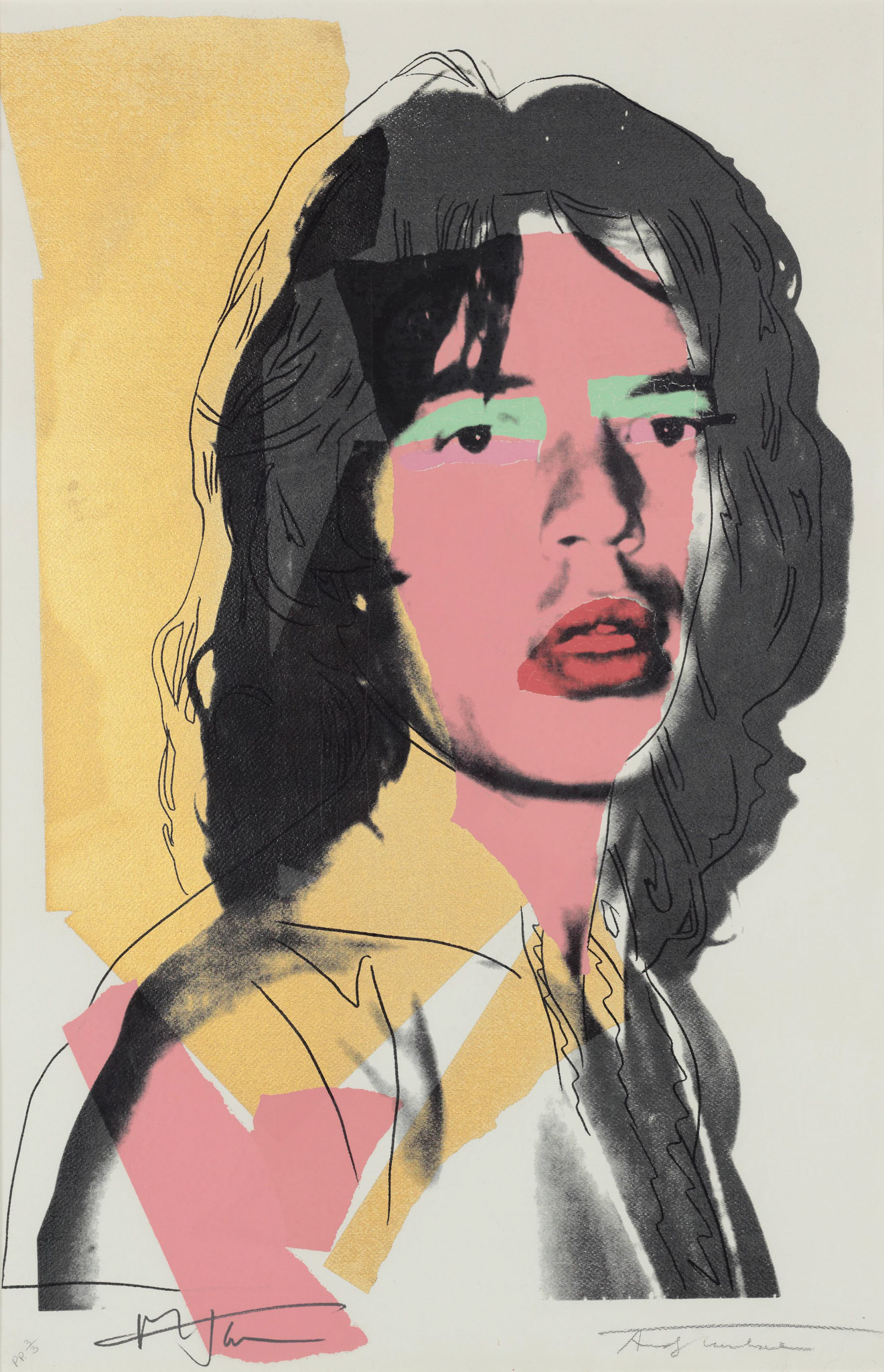 Andy Warhol — Mick Jagger 1975 — Silkscreen on paper — 43 3/4 x 29 1/8 inches (111 x 74 cm)