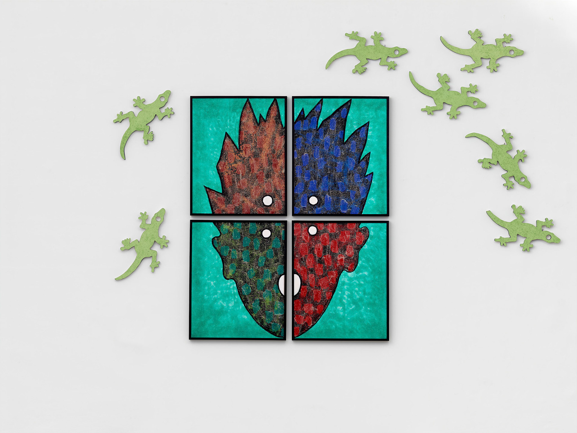 Kiki Kogelnik — Baby Remember my Name 1994 — Oil, acrylic and glitter on canvas and glazed ceramics — 61 1/2 x 29 inches (156 x 124 cm)