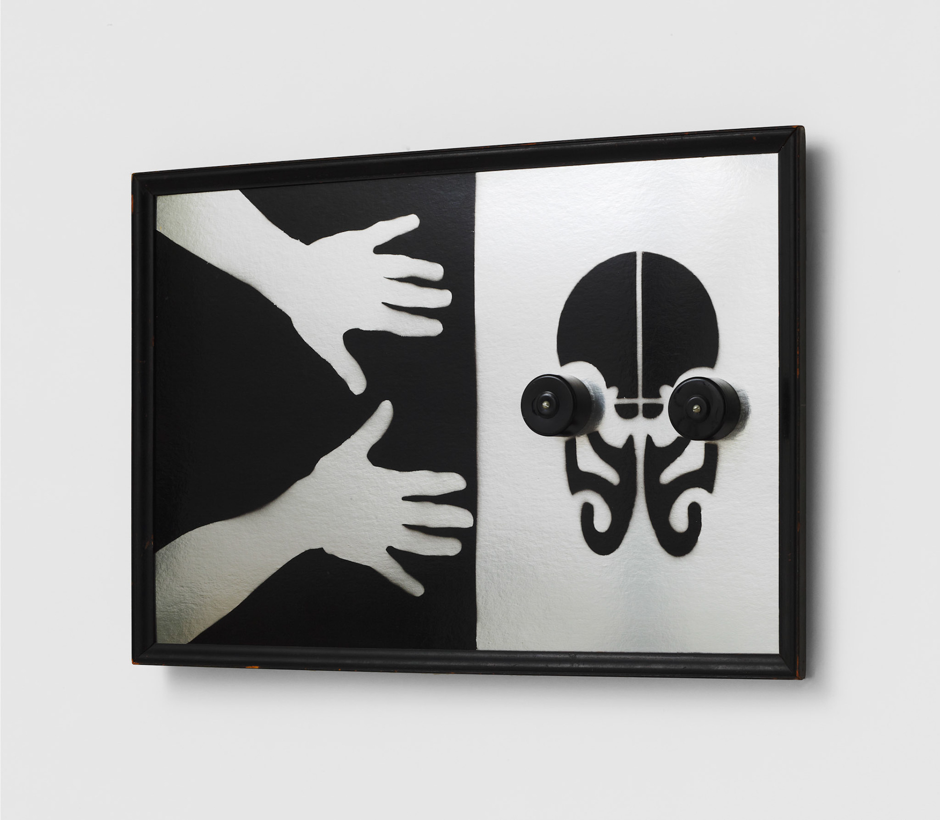 Kiki Kogelnik — Black Friend 1963 — Acrylic on cardboard, wood and plastic — 20 x 30 x 1 1/8 inches (51 x 76 x 3 cm)